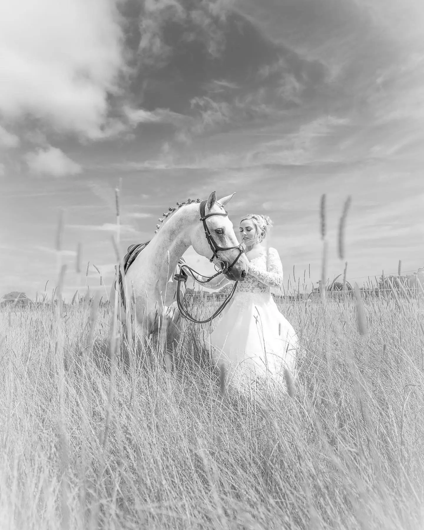 Bride In A-Line Wedding Dress Named Savannah By Maggie Sottero Bride With Horse