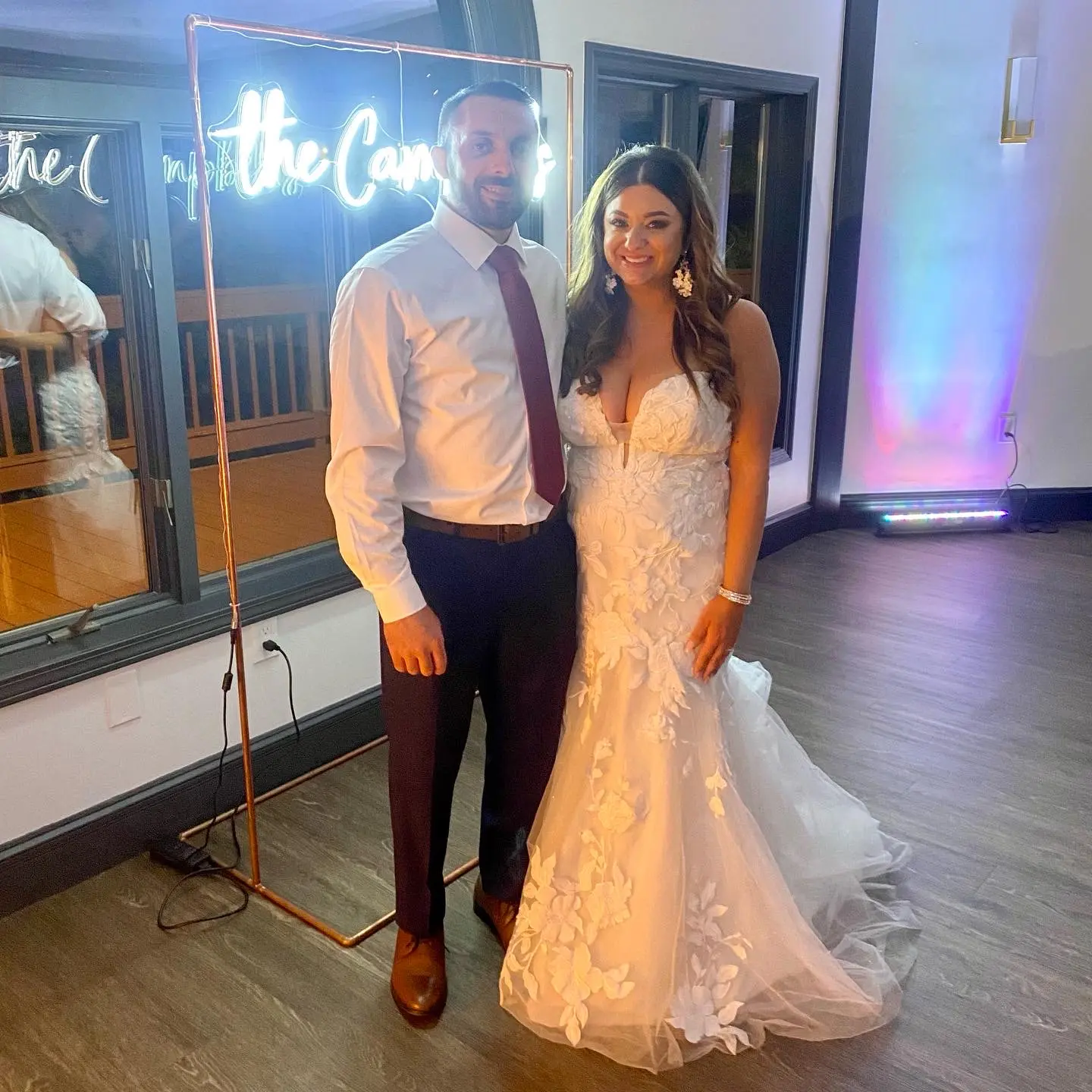 Bride Wearing Lace Mermaid Wedding Gown Called Hattie By Rebecca Ingram With Groom