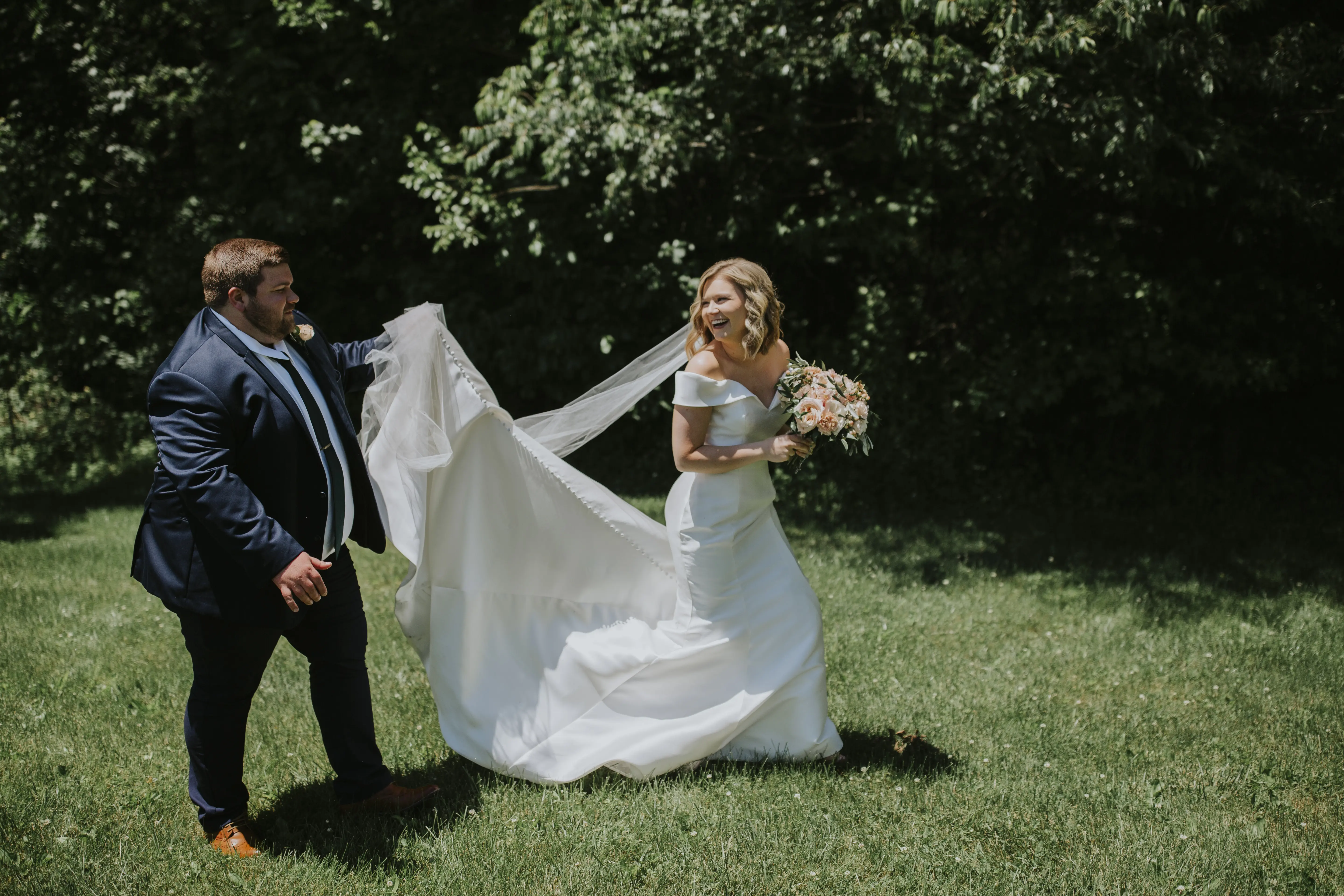 Bride In Satin Wedding Dress Called Josie By Rebecca Ingram