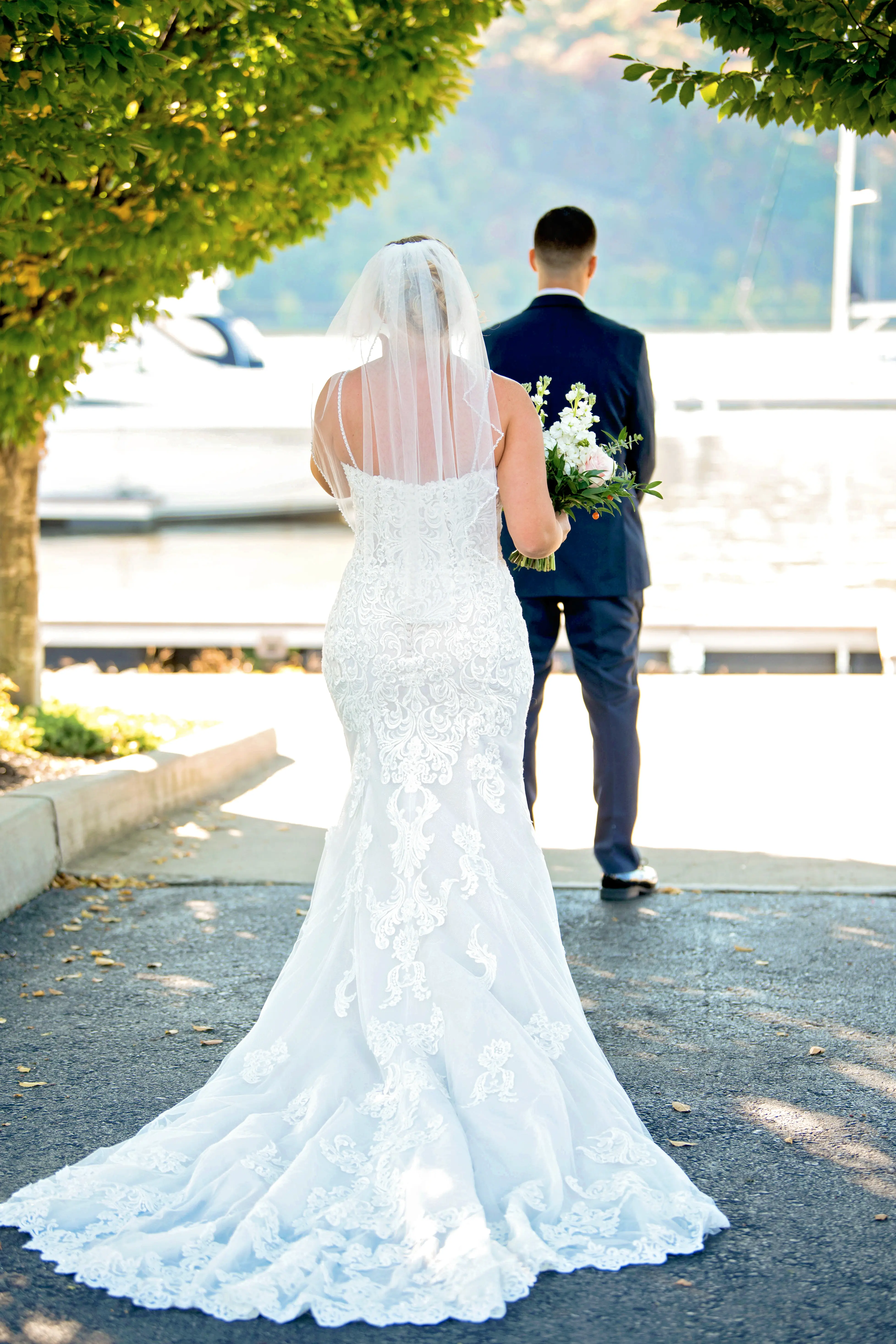 Bride In Spaghetti Straps Sparkle Straps Fiona Maggie Sottero With Groom