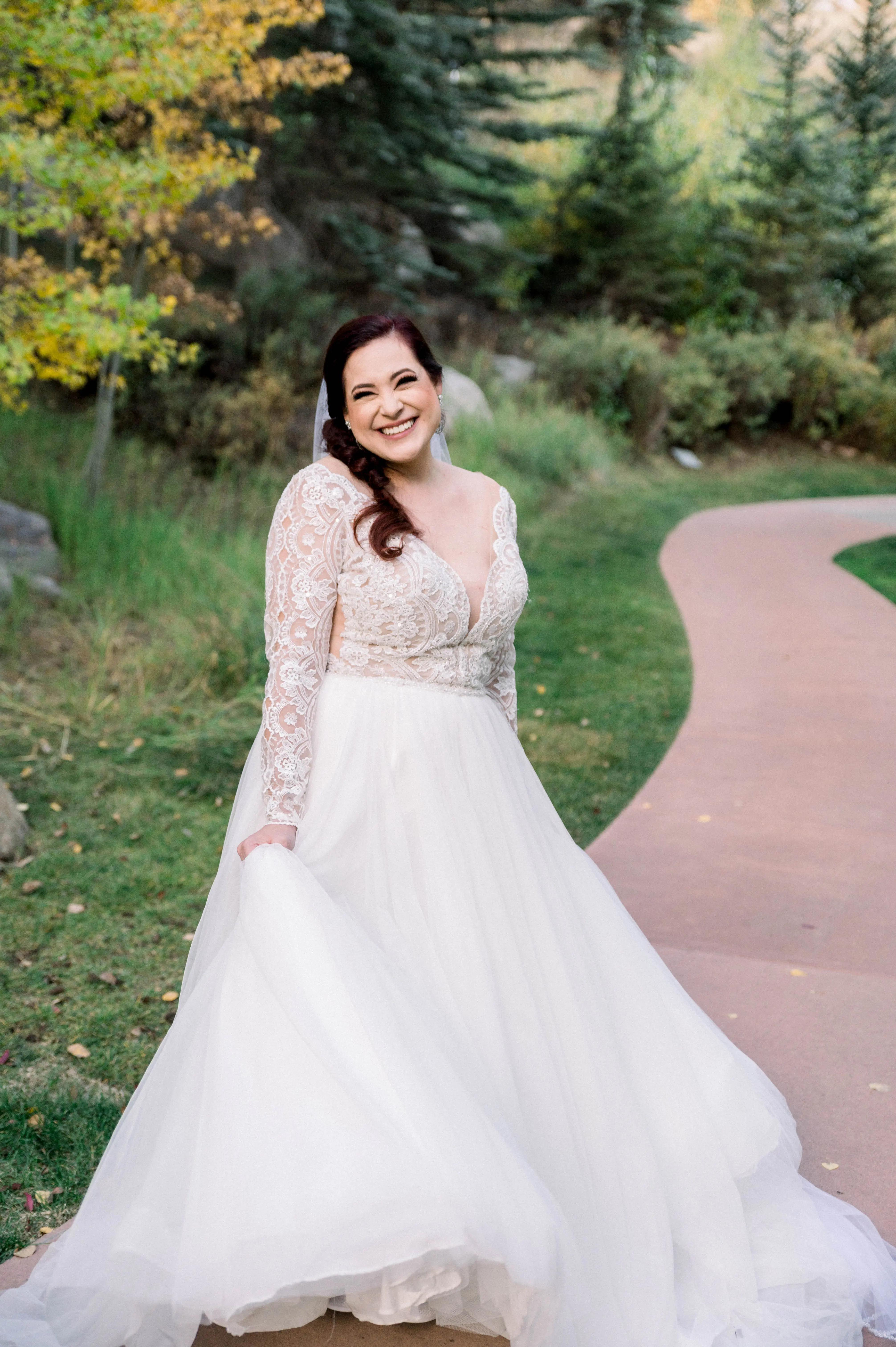 Bride Wearing Princess Wedding Dress Called Mallory Dawn By Maggie Sottero in the Forest