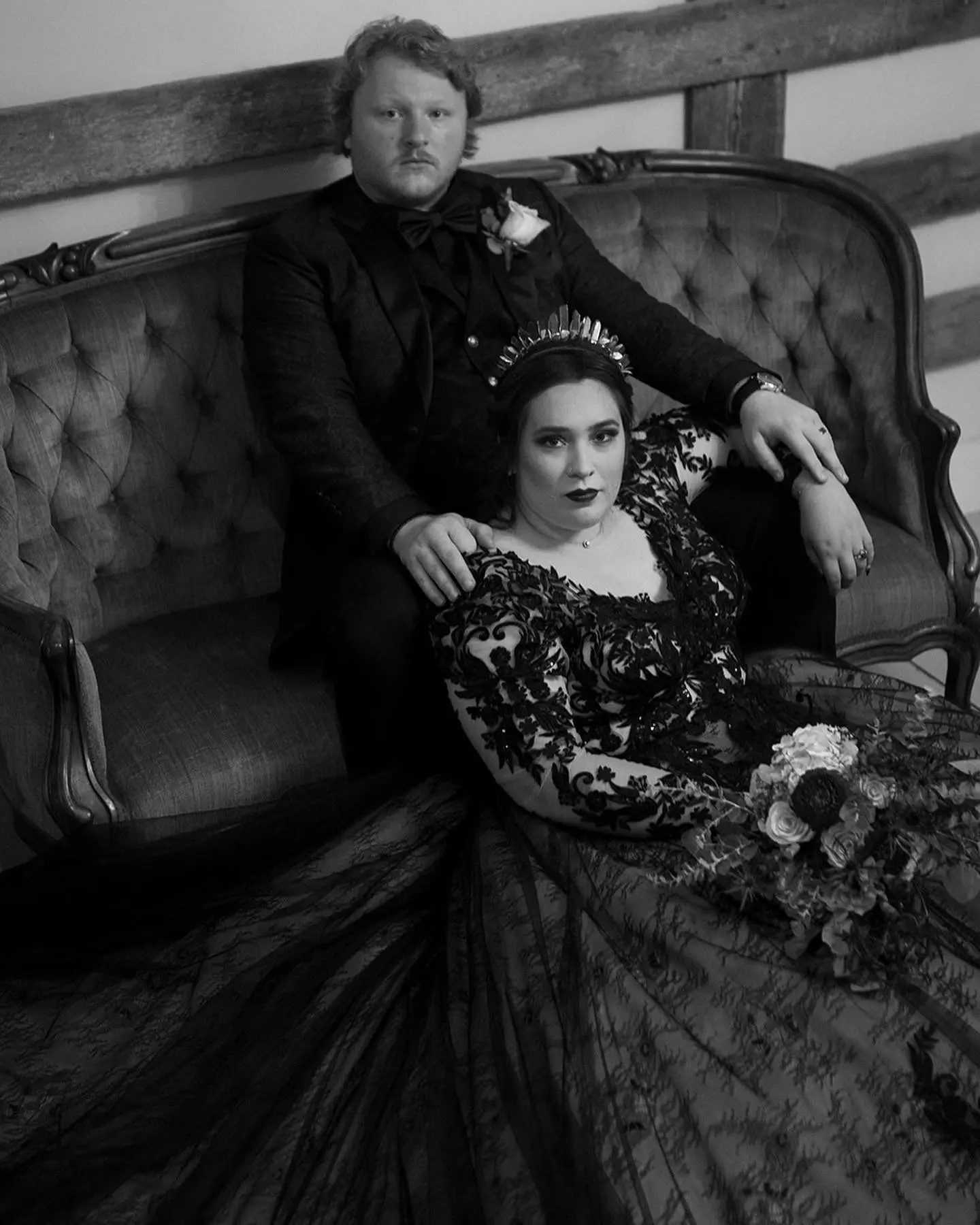 Bride In Black Wedding Dress With Groom