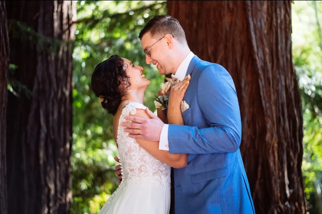 Groom With Bride Wearing Romantic Cap Sleeve Chiffon Wedding Dress June By Maggie Sottero