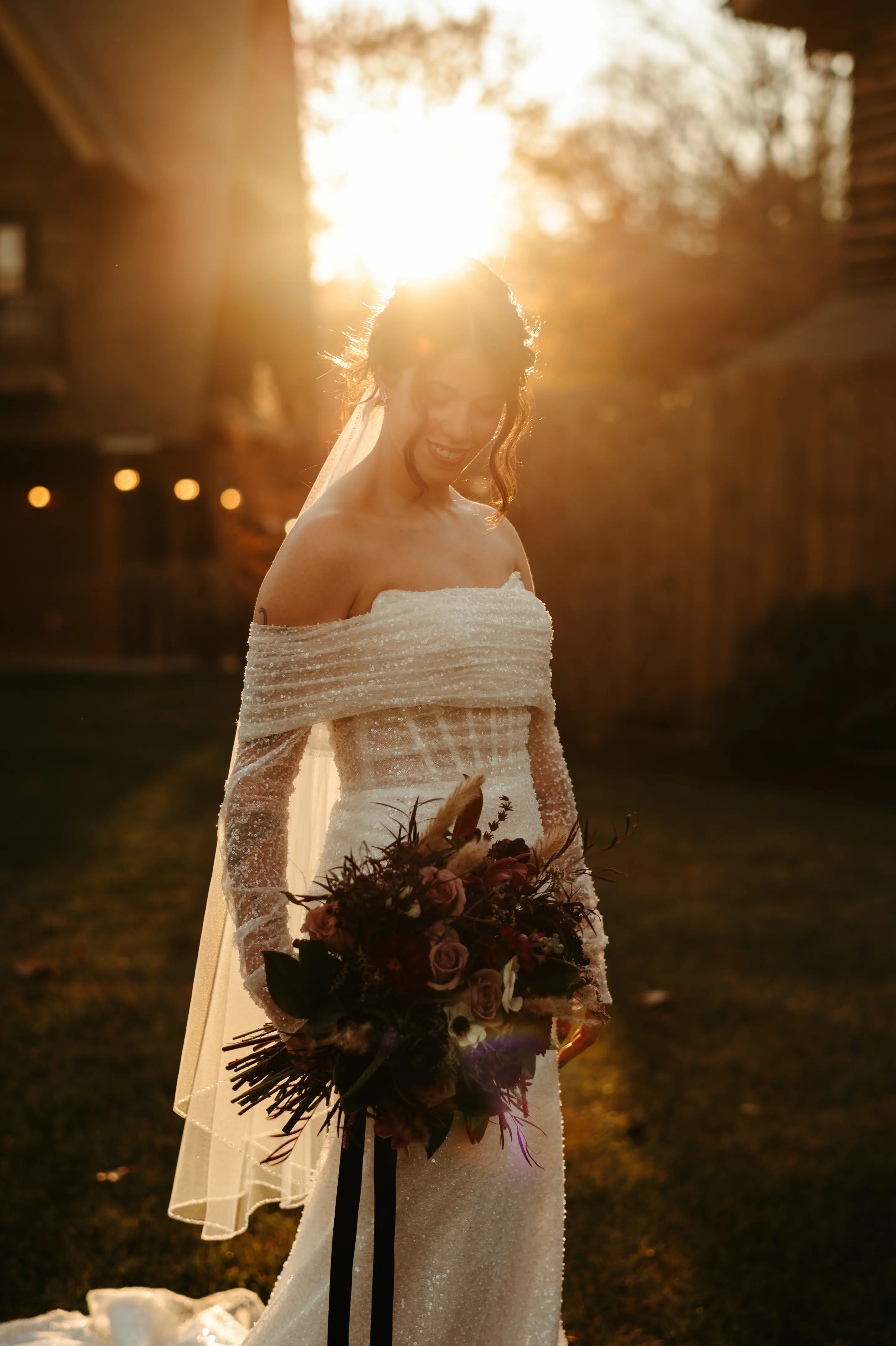 Bride Wearing Pearl Sparkly Wedding Dress Called Drew By Maggie Sottero
