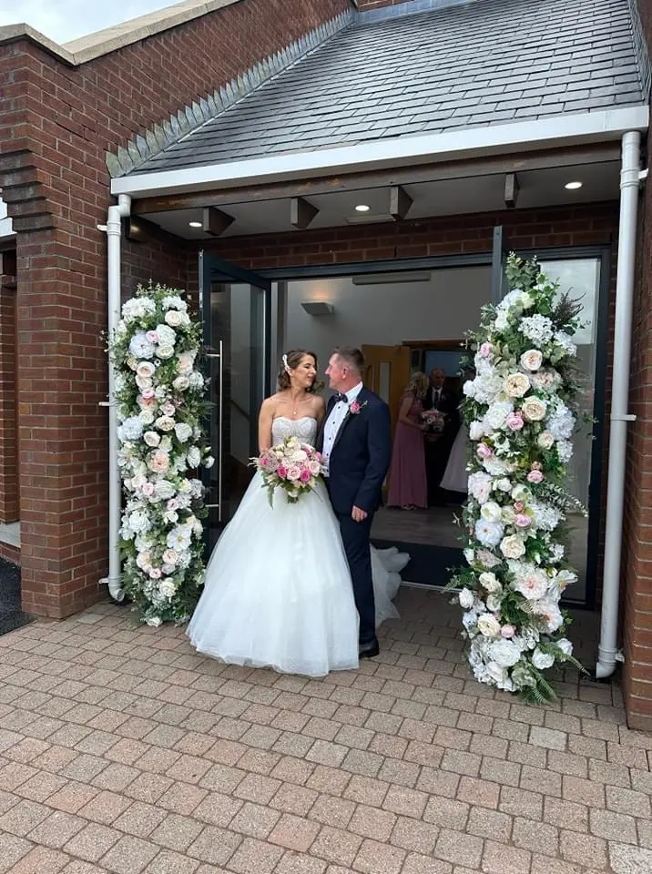 Bride In Beaded Ballgown Elton Sottero Midgley With Groom
