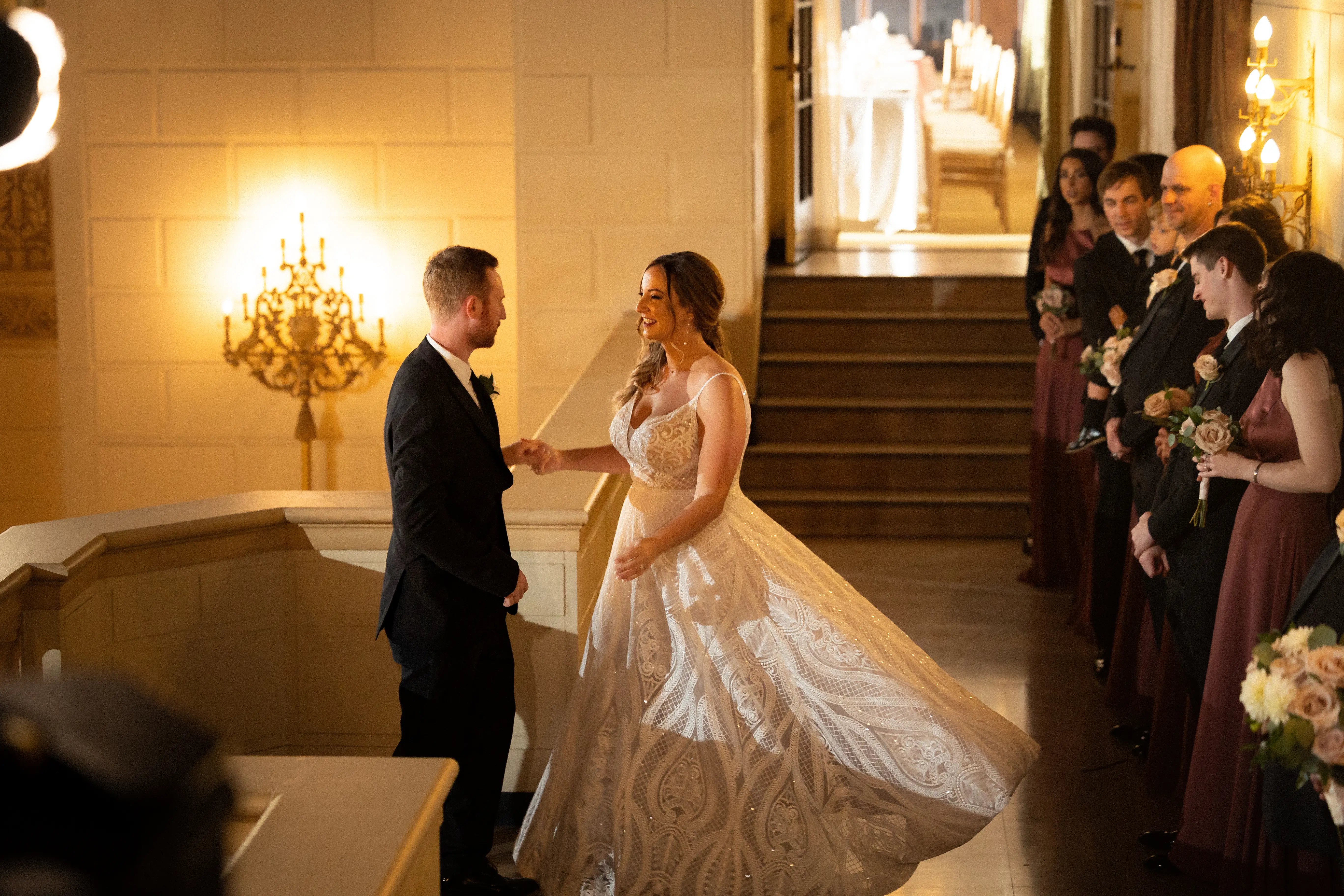 Bride Wearing Glam Princess A-Line Bridal Gown Called Roxanne By Sottero And Midgley With Groom