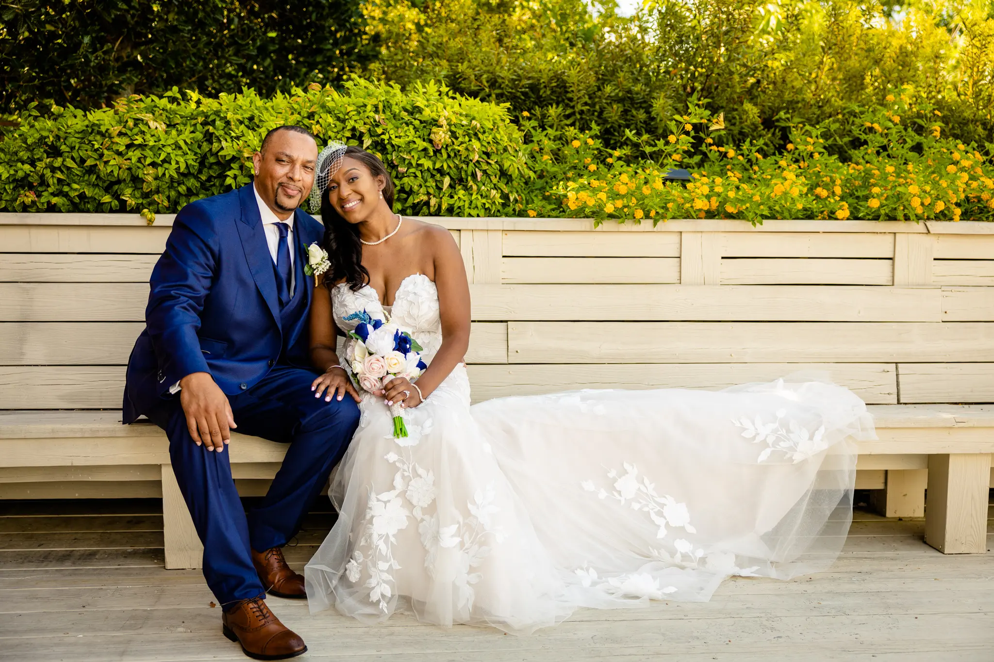 Groom With Bride Wearing Strapless Mermaid Wedding Dress With Oversized Lace Hattie By Rebecca Ingram