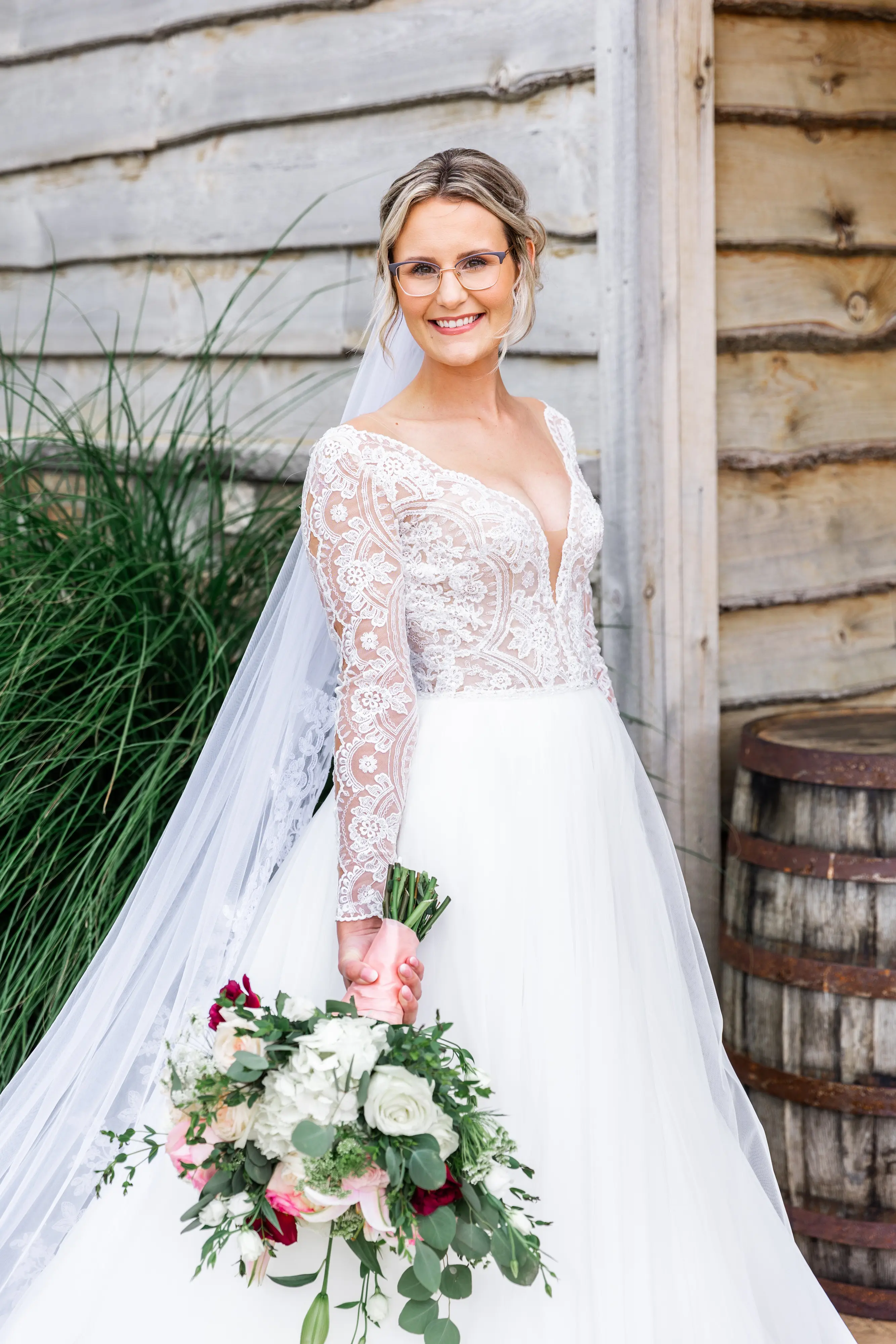 Bride Wearing Romantic Long Sleeve Ball Gown Mallory Dawn By Maggie Sottero