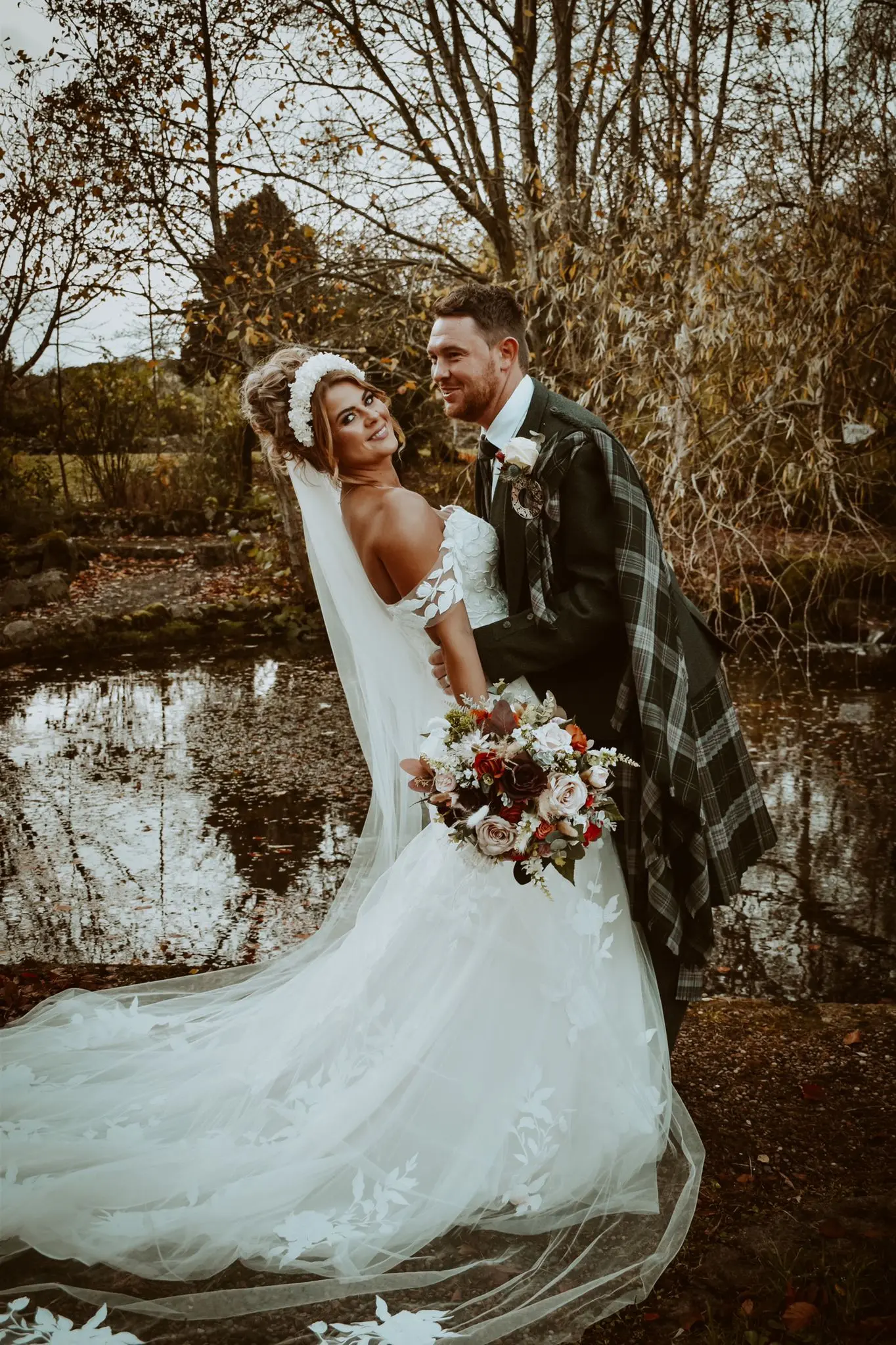 Real Bride in Strapless Mermaid Bridal Gown with Oversize Lace Floral Motifs over Sparkle Tulle and Sweetheart Neckline Called Hattie by Rebecca Ingram