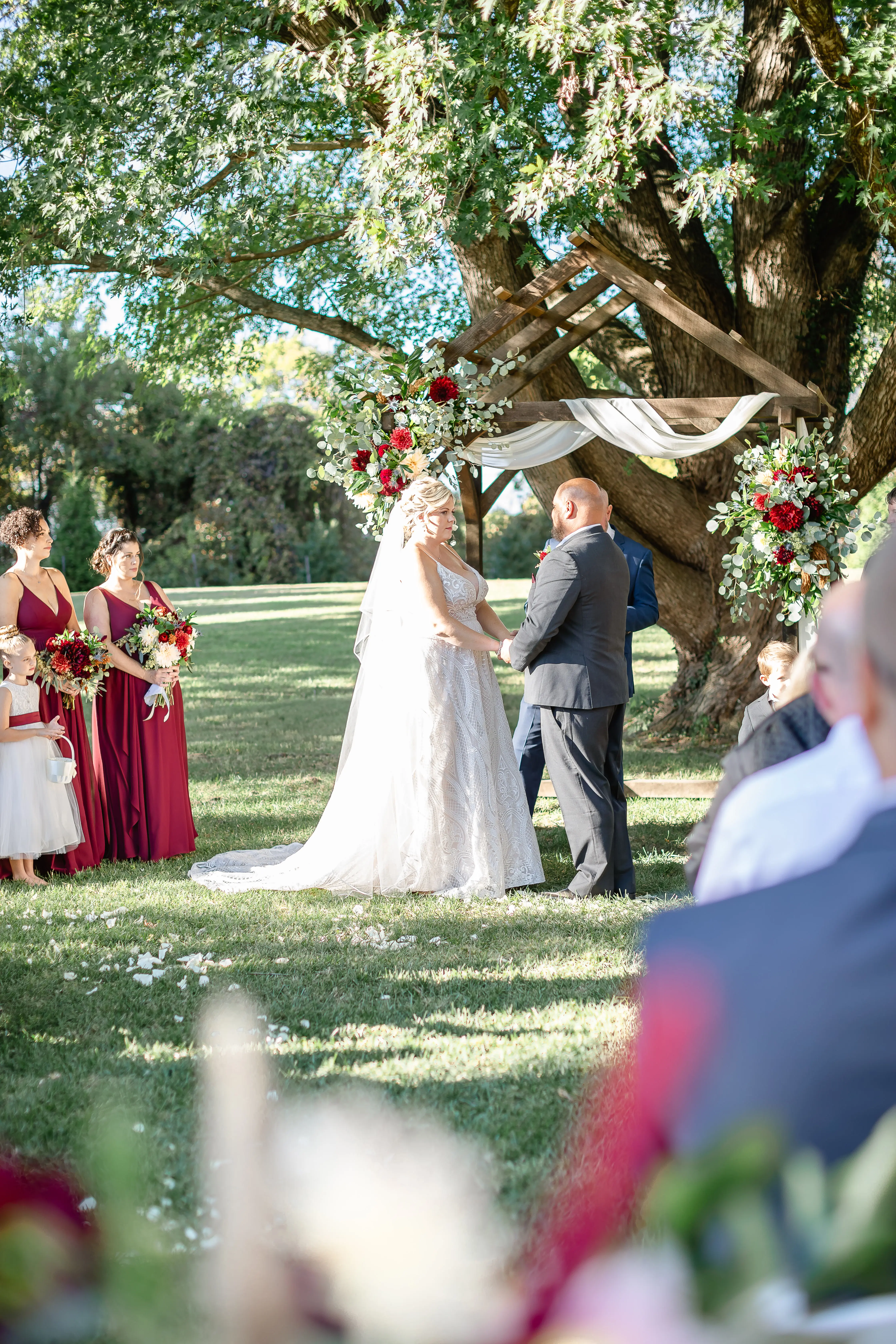 Bride In Unique A-Line Wedding Dress Called Roxanne By Sottero And Midgley With Groom