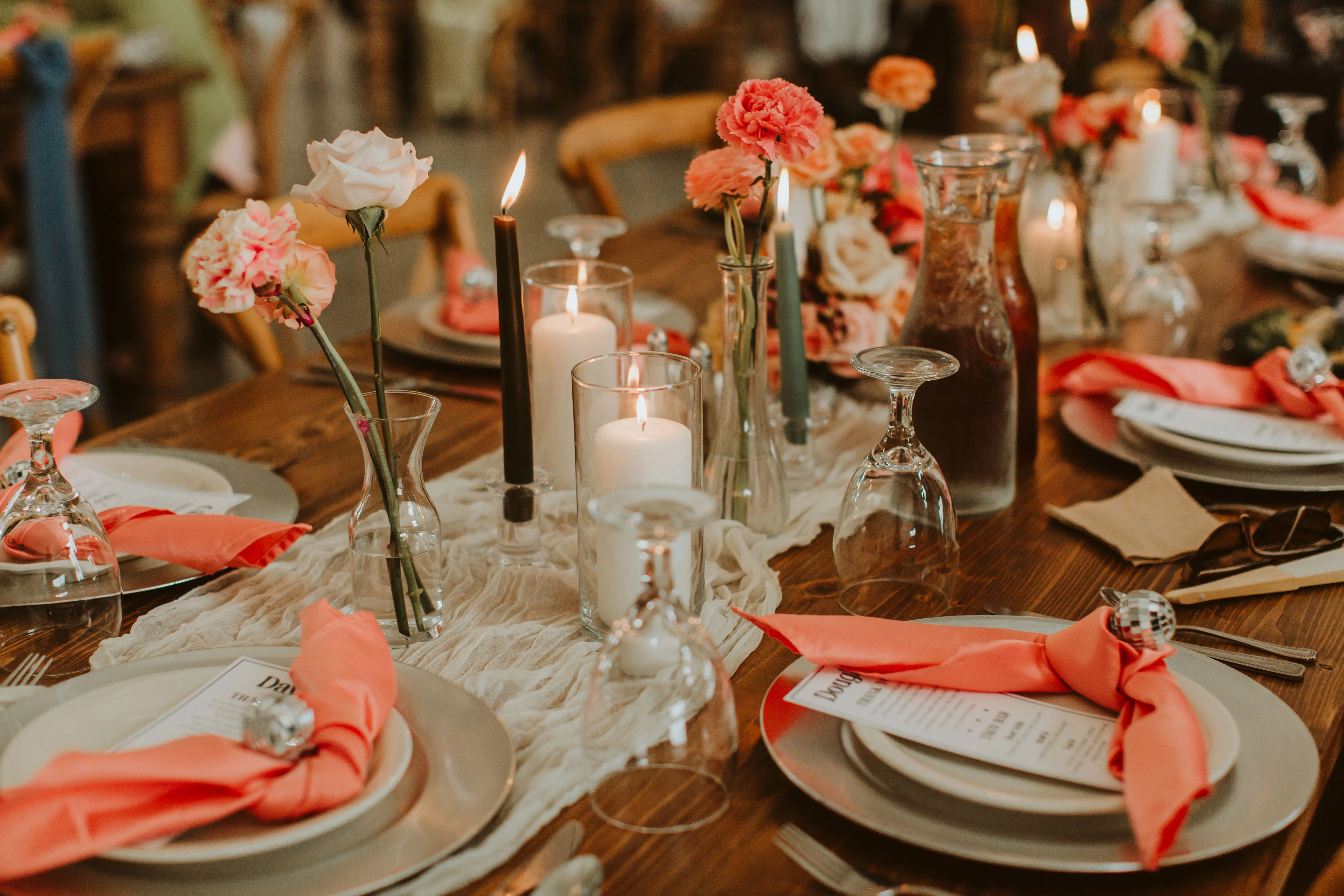 Peach And Beige Wedding Table Setting