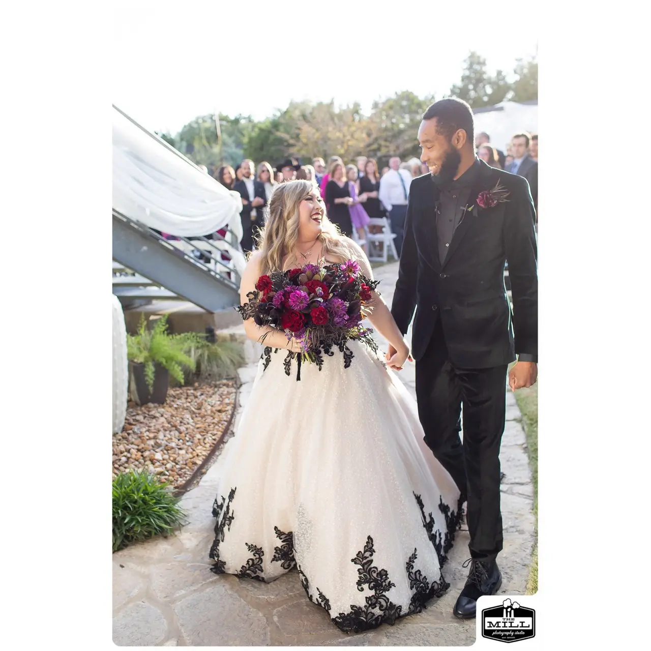 Real Bride in Black Lace Ball Gown Wedding Dress with Sweetheart Neckline Called Tristyn by Maggie Sottero