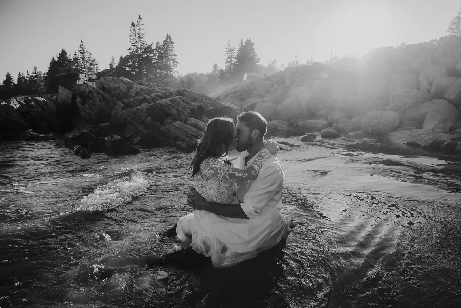 Groom With Bride Wearing Illusion Lace Long Sleeved Wedding Dress Lorraine Dawn By Rebecca Ingram