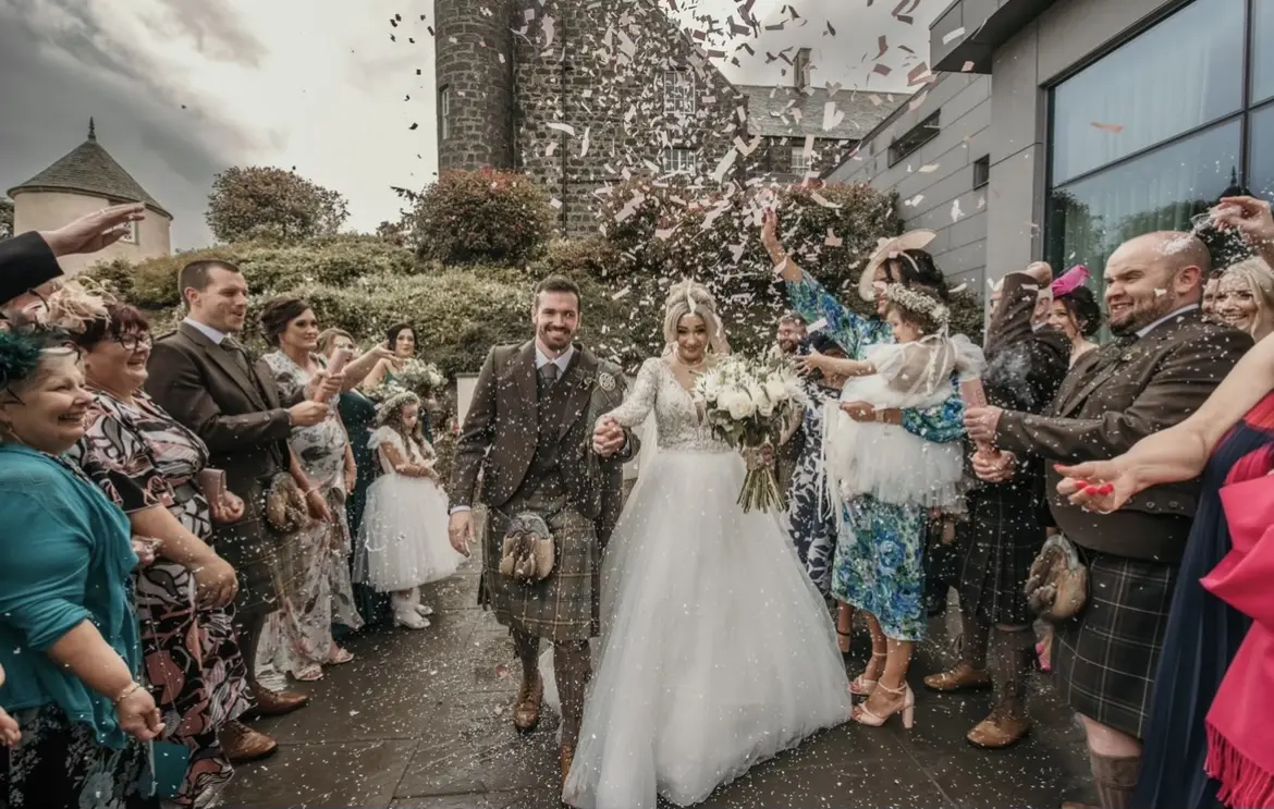 Groom With Bride Wearing Long Sleeved Ball Gown Mallory Dawn By Maggie Sottero