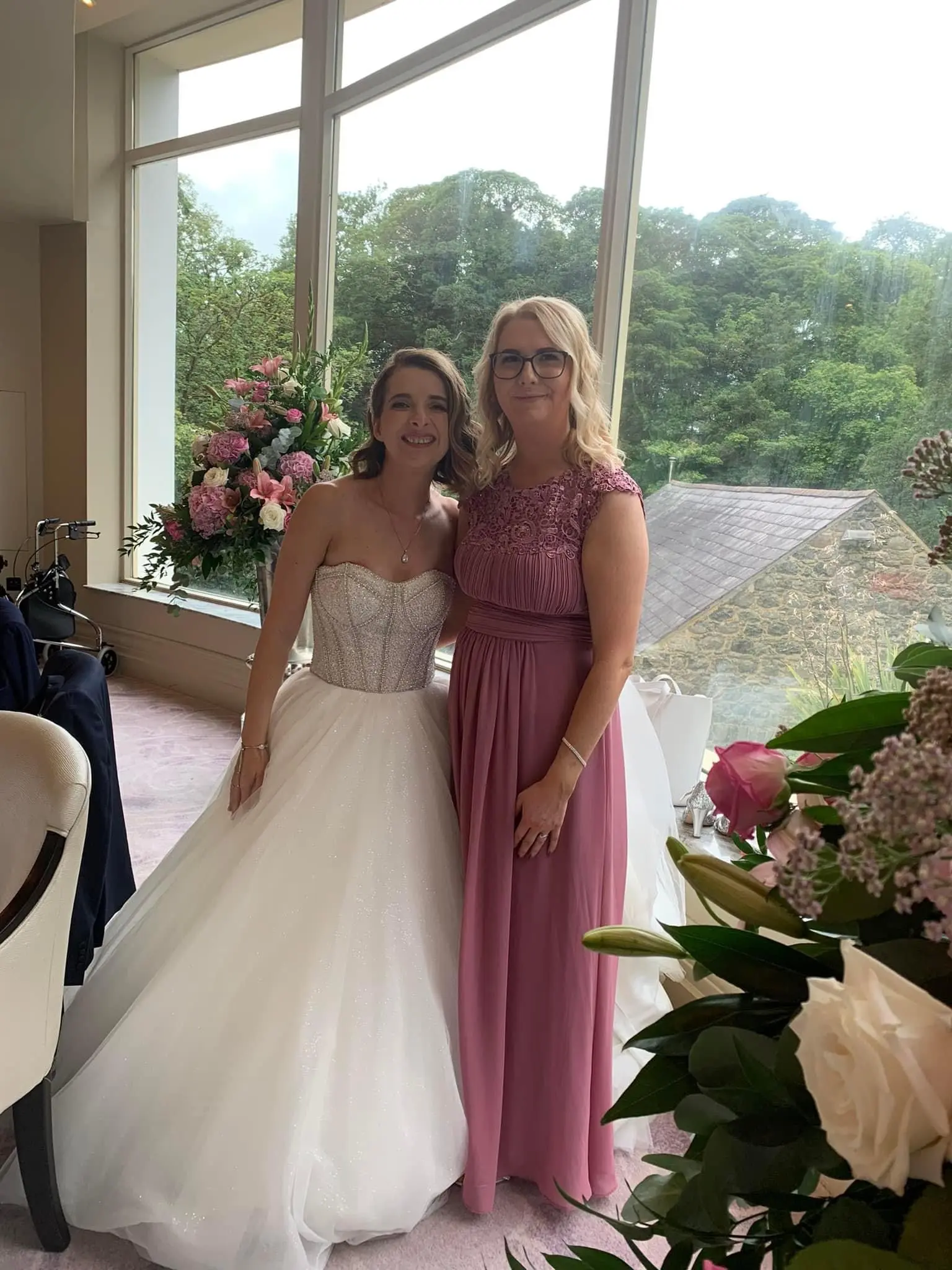 Bride In Beaded Ballgown Elton Sottero Midgley With Bridesmaid