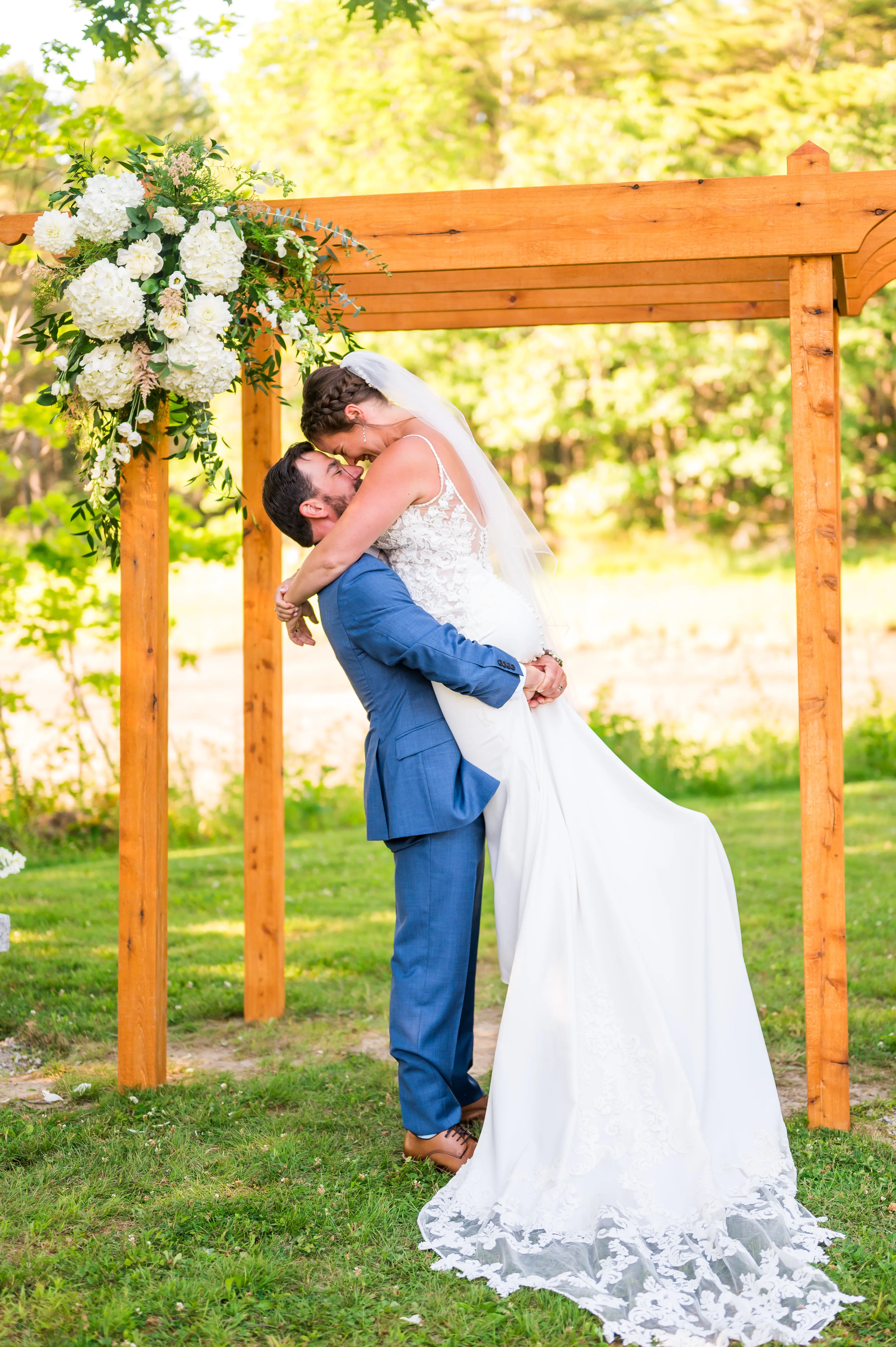 Groom With Bride Wearing Lace Spaghetti Strap Mermaid Wedding Dress Nikki By Maggie Sottero