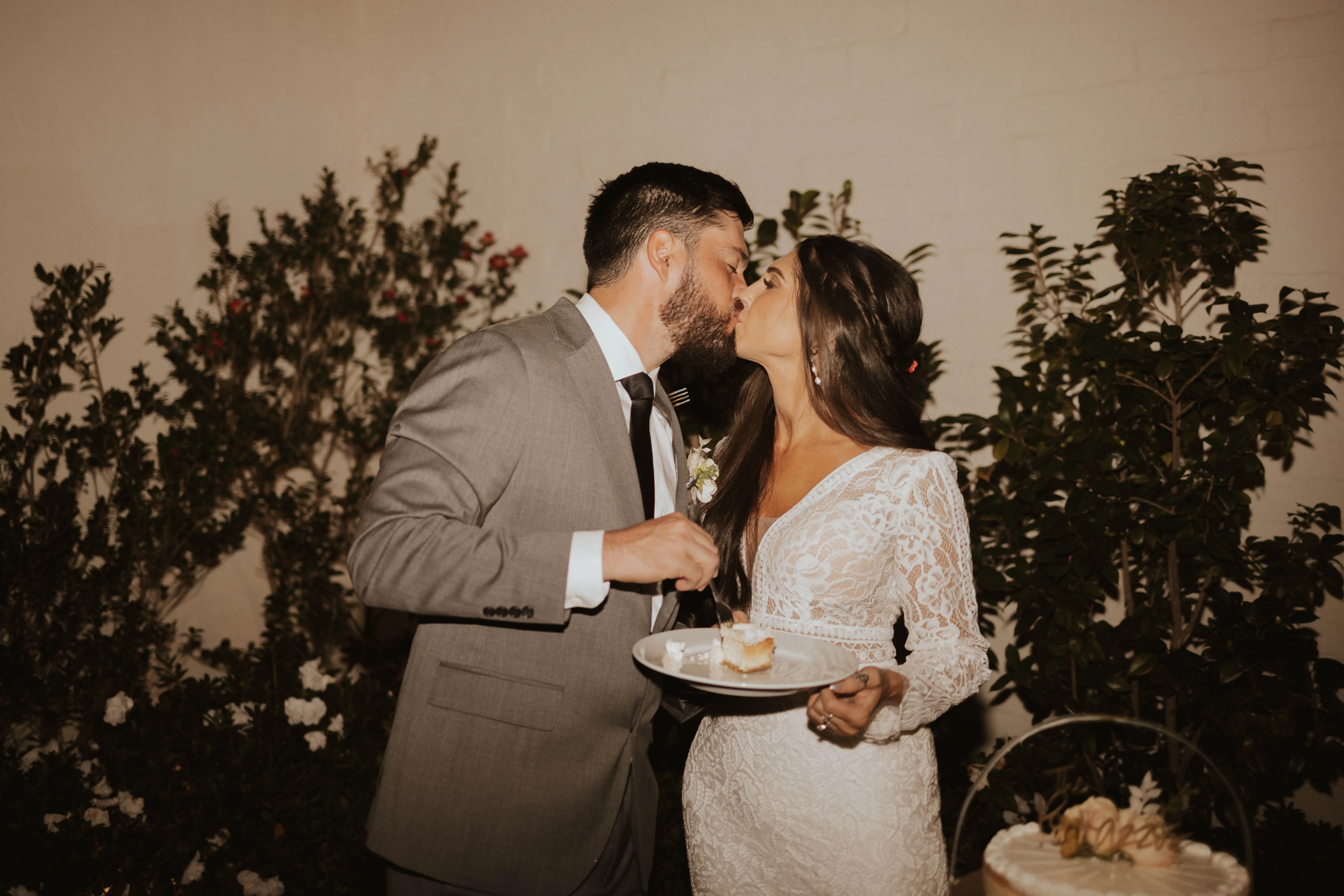 Real Bride in Boho Lace Wedding Dress with Deep Scallop Train called Drita by Maggie Sottero