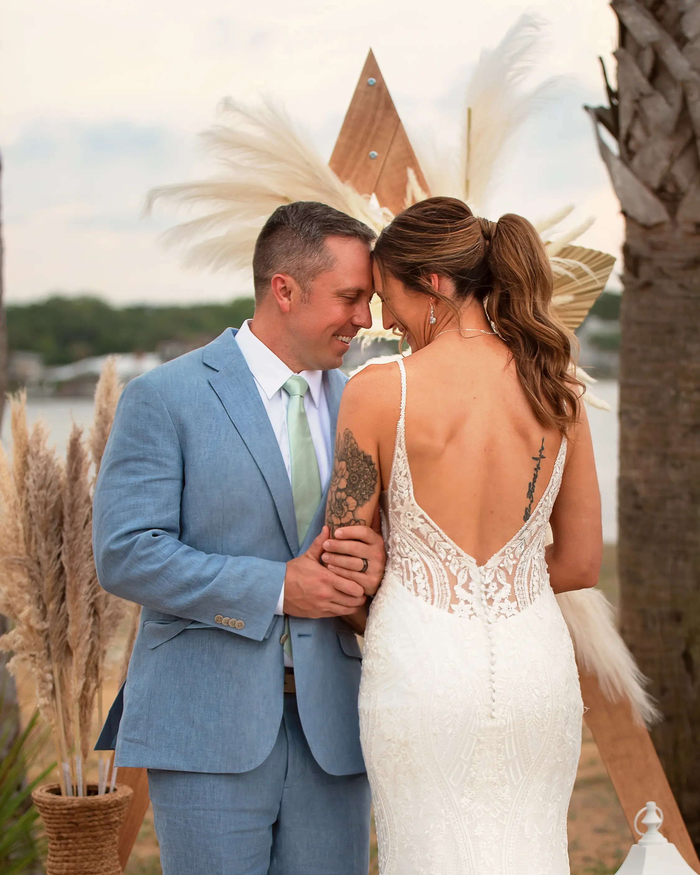 Bride In Sexy V-Back Bailey Sottero Midgley With Groom