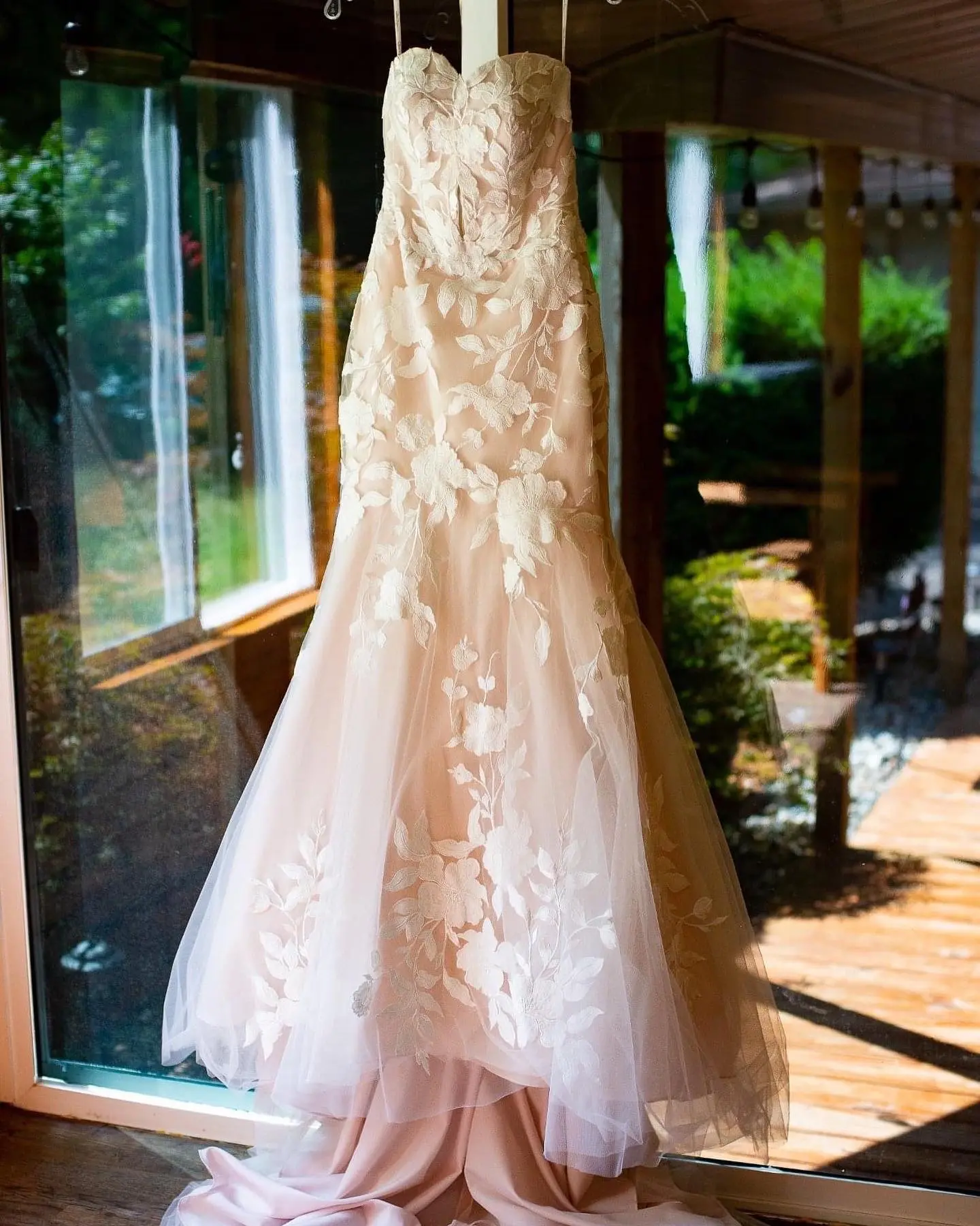 Bride Wearing Strapless Mermaid Wedding Dress With Over Sized Lace Hattie By Rebecca Ingram