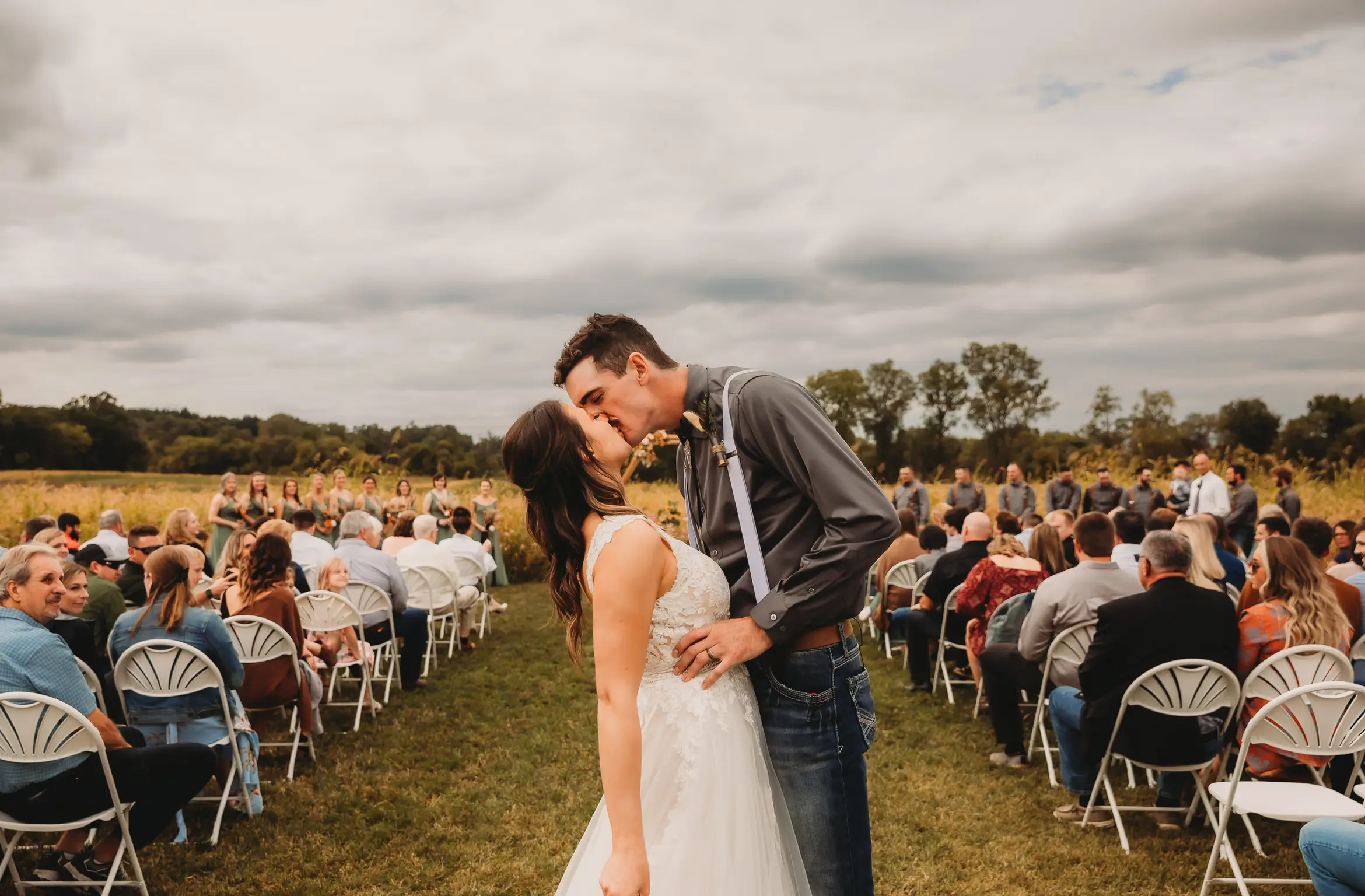 Real Bride in A-Line Wedding Dress with Flowy Tulle Skirt and Sheer Lace Bodice Called Ohara by Maggie Sottero
