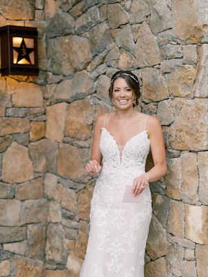 Bride Wearing Lace Sheath Dress Tuscany Lynette By Maggie Sottero