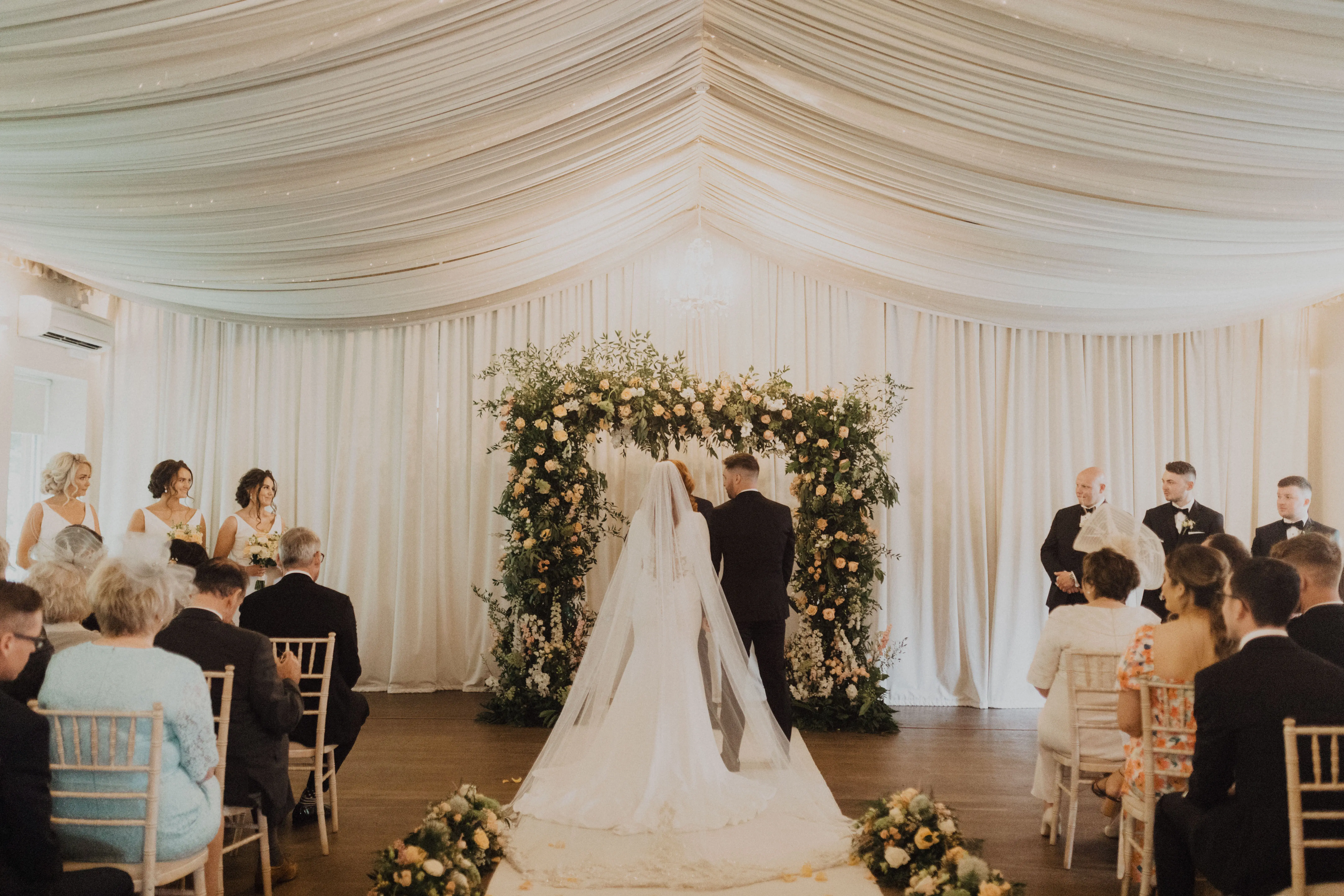 Groom With Bride Wearing Crepe Fit And Flare Wedding Dress Aston By Sottero And Midgley
