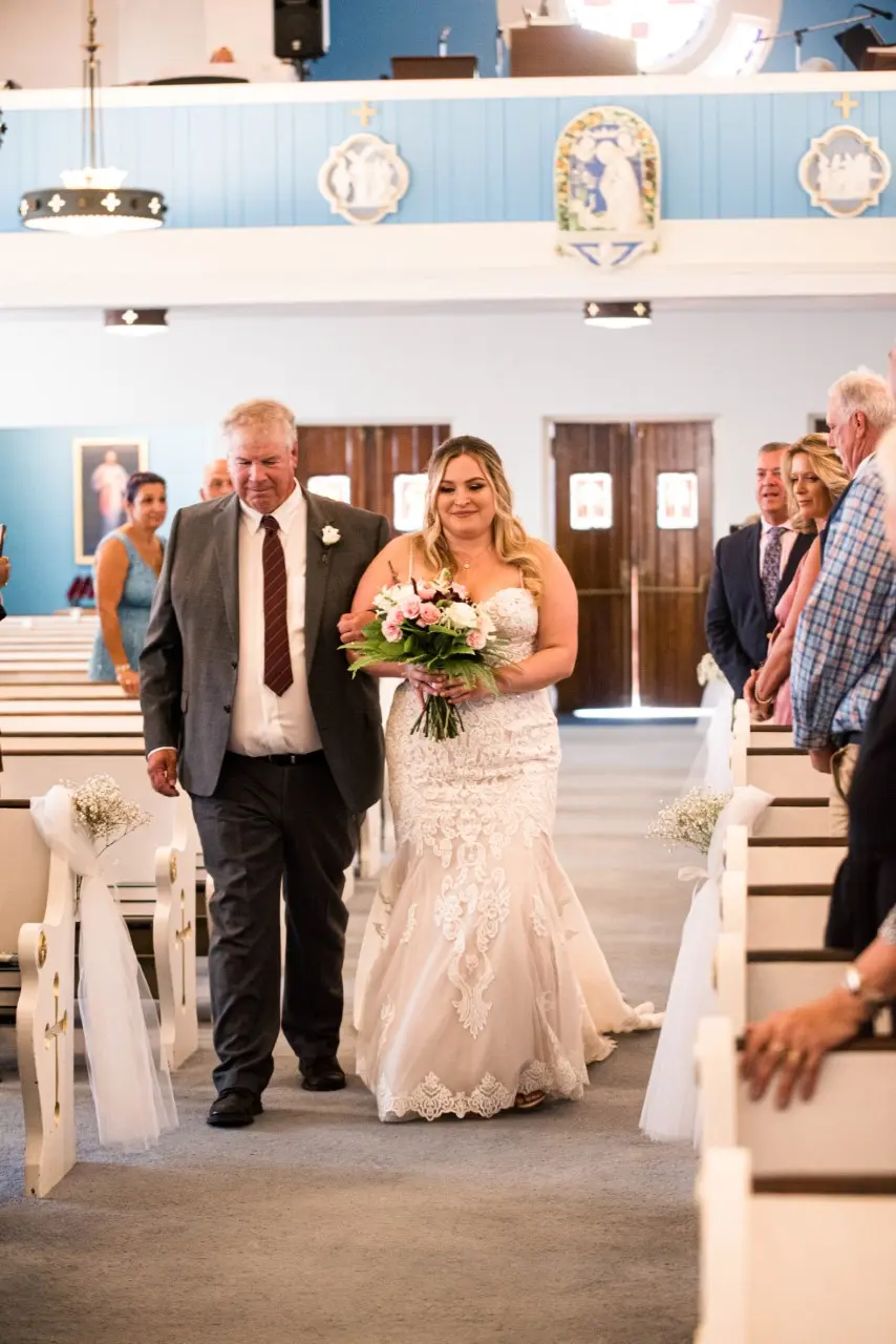 Real Bride in Sparkly Lace Fit-and-Flare Bridal Dress with Plunging Illusion Sweetheart Neckline Called Fiona by Maggie Sottero