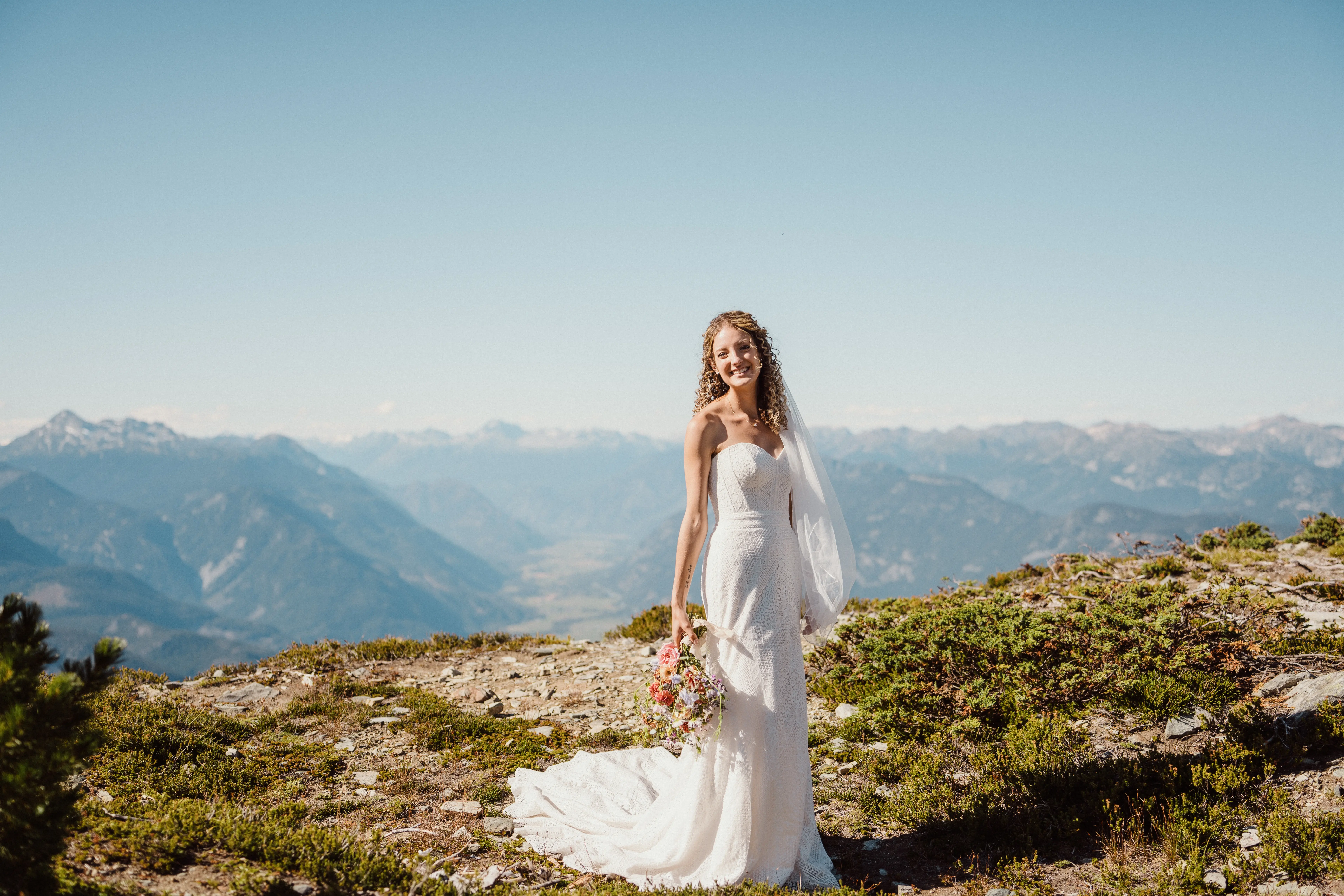 Real Bride in Geometric Lace Bridal Dress with Sweetheart Neckline Called Dover by Maggie Sottero