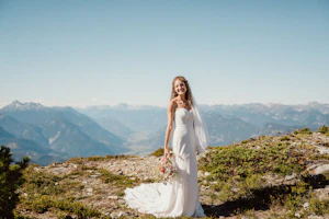Real Bride in Geometric Lace Bridal Dress with Sweetheart Neckline Called Dover by Maggie Sottero
