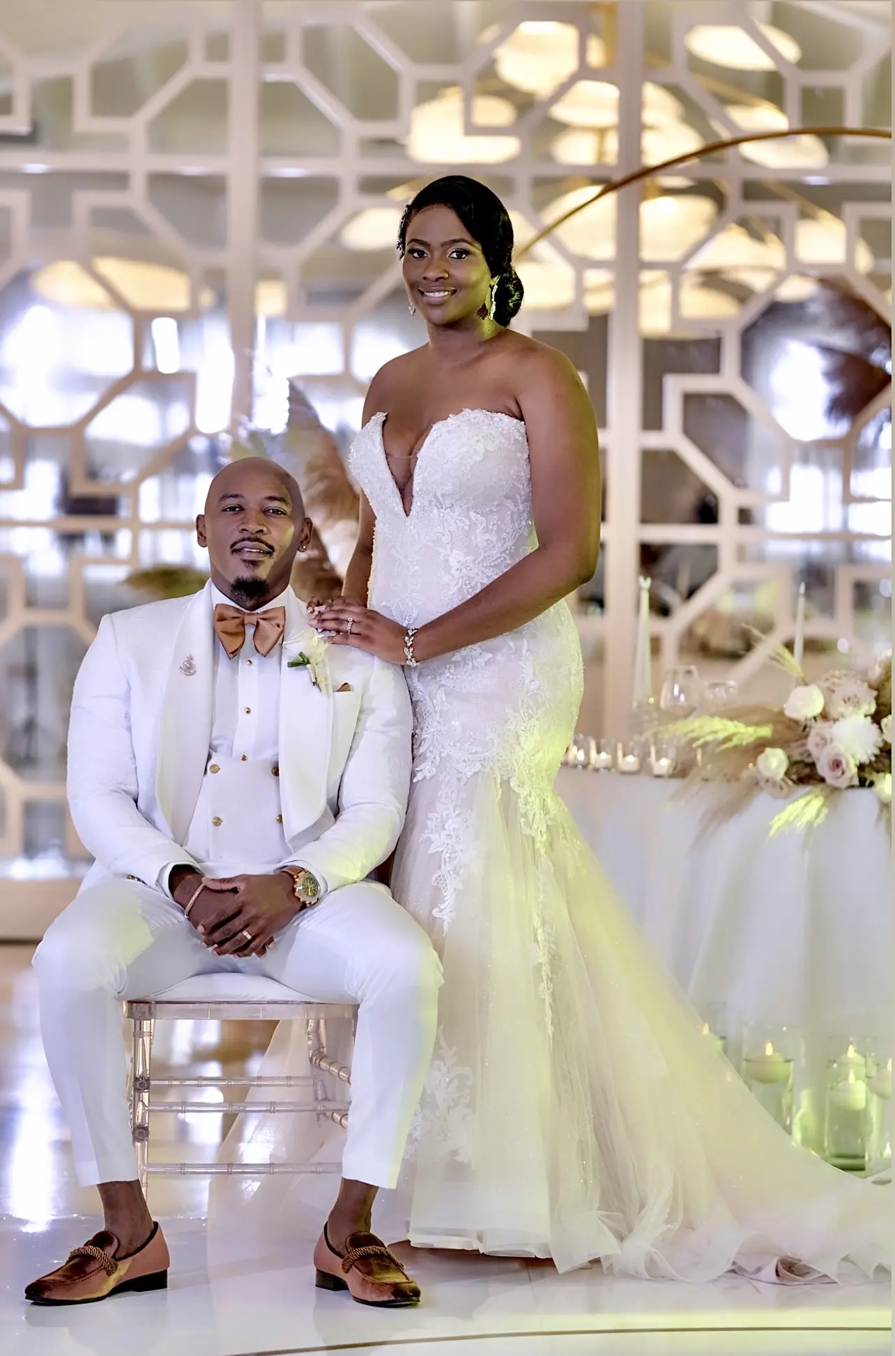 Groom With Bride Wearing Mermaid Wedding Dress With Glitter Tulle Lonnie Lynette By Maggie Sottero