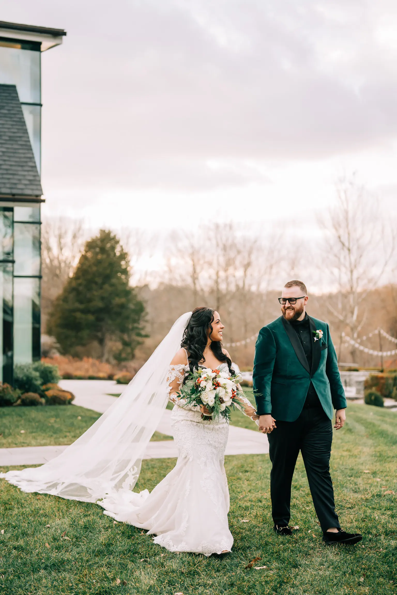 Bride Wearing Sexy Lace Wedding Dress Called Fiona By Maggie Sottero Holding Hands With Groom