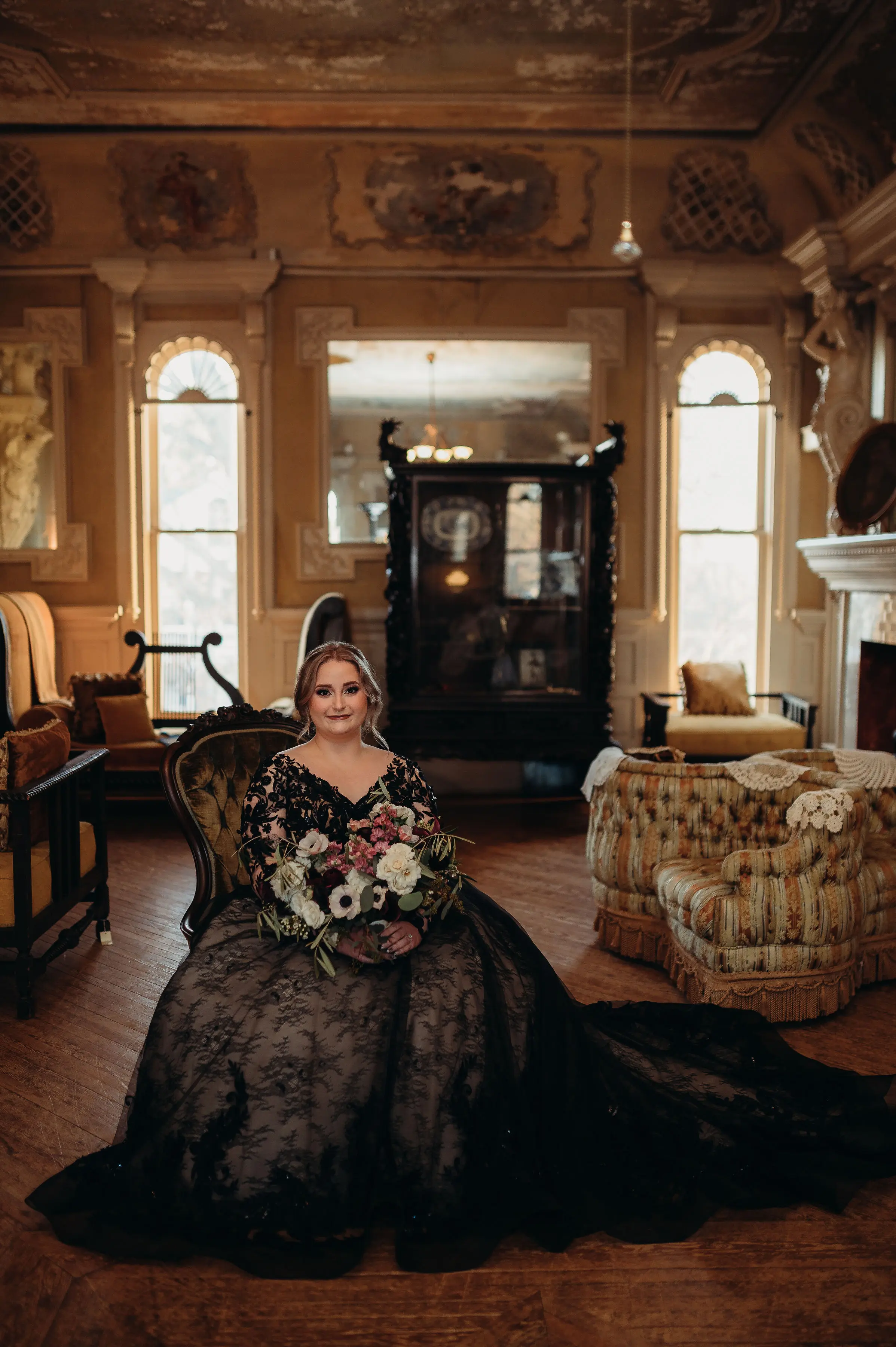 Bride In Long Sleeve Black Wedding Dress Called Zander By Sottero And Midgley