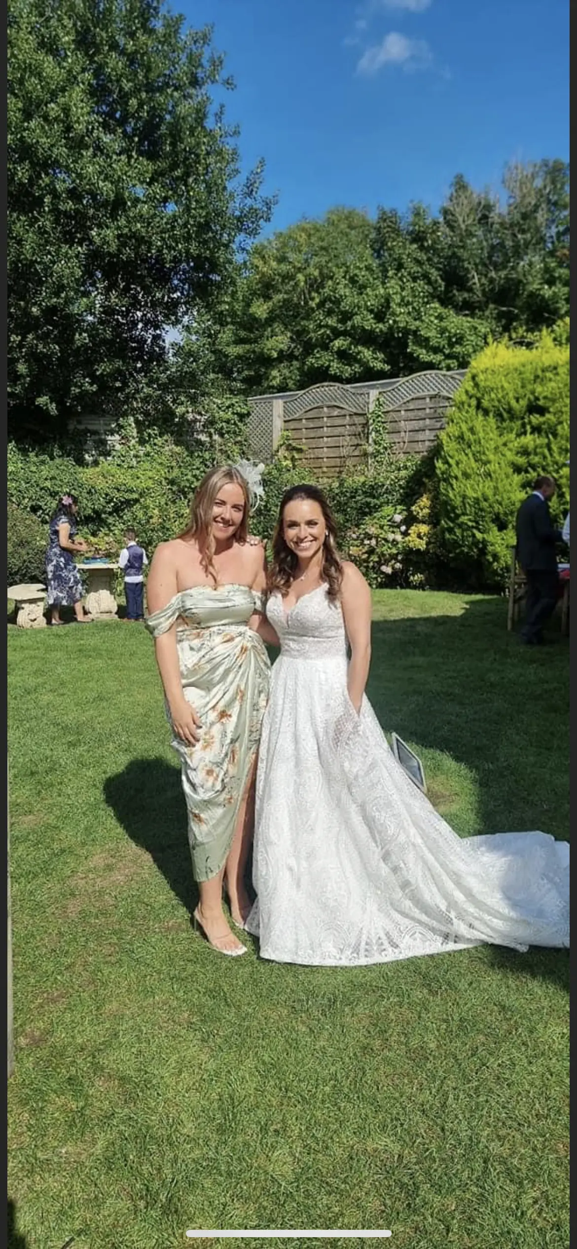Bride Wearing Boho Lace Wedding Dress Called Roxanne By Sottero And Midgley With Friend