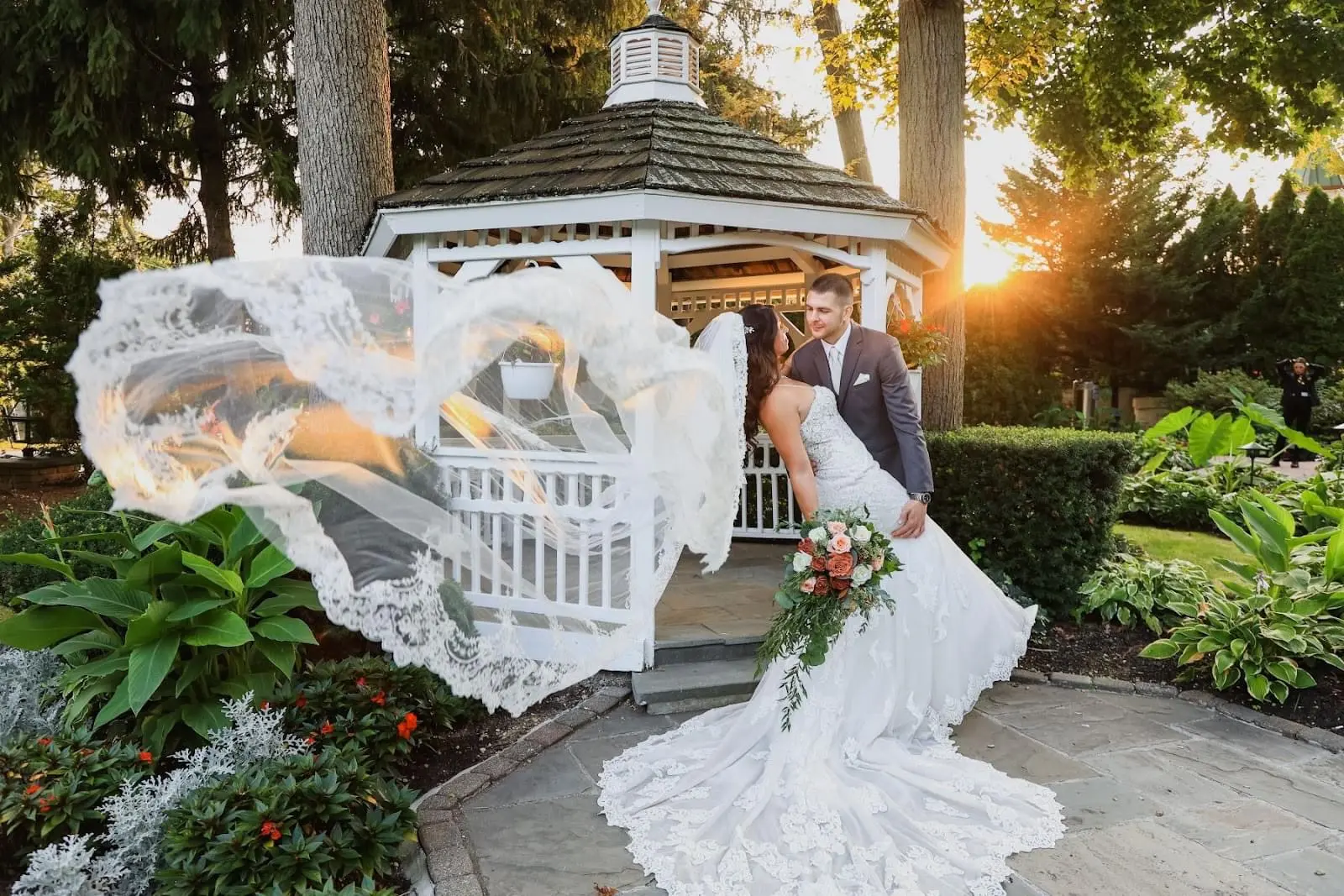 Groom With Bride Wearing Sparkly Lace Fit-And-Flare Fiona By Maggie Sottero
