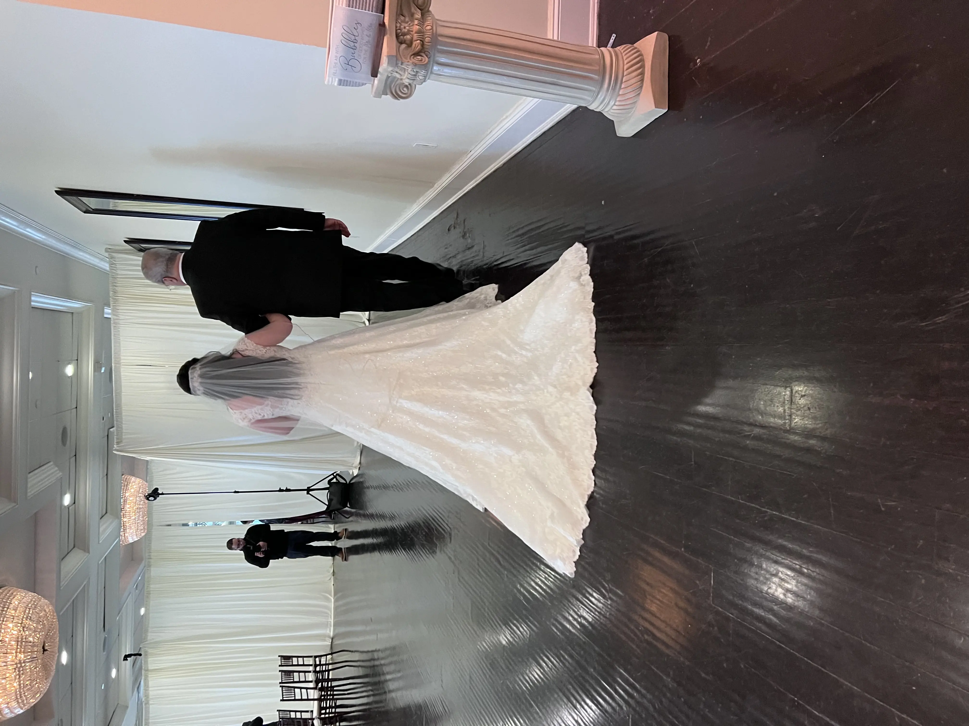 Bride Wearing Lace Ballgown Wedding Dress Called Kiernan By Sottero And Midgley Walking Down The Aisle With Her Father