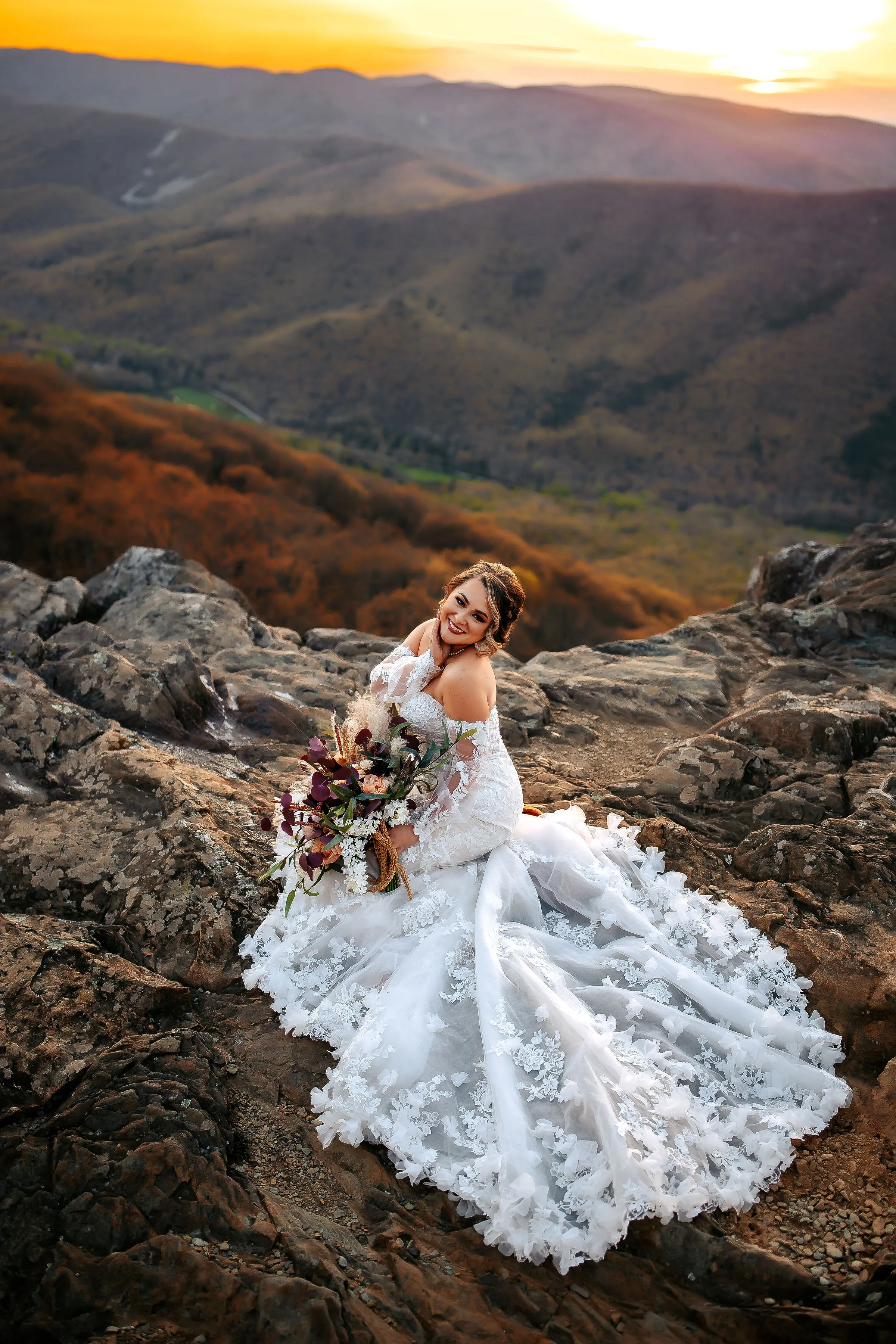 Bride Wearing 3-D Floral Fit-And-Flare Wedding Dress Called Ryker By Sottero And Midgley