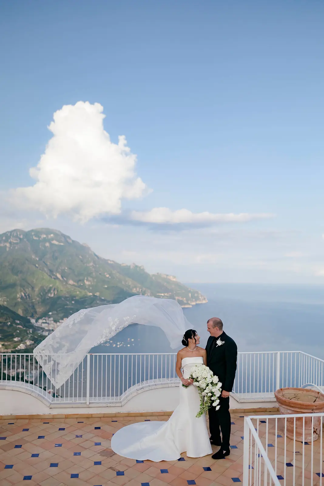 Bride In Strapless Mikado Mitchell Maggie Sottero With Groom