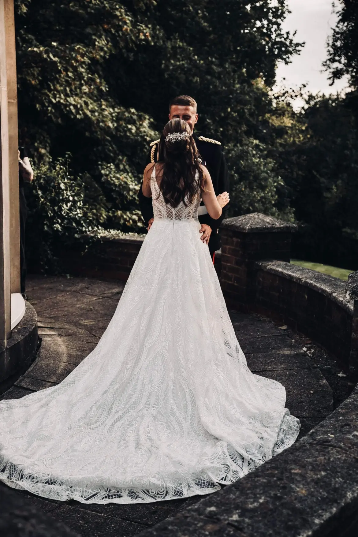 Bride Wearing Boho Lace Wedding Dress Called Roxanne By Sottero And Midgley With Groom