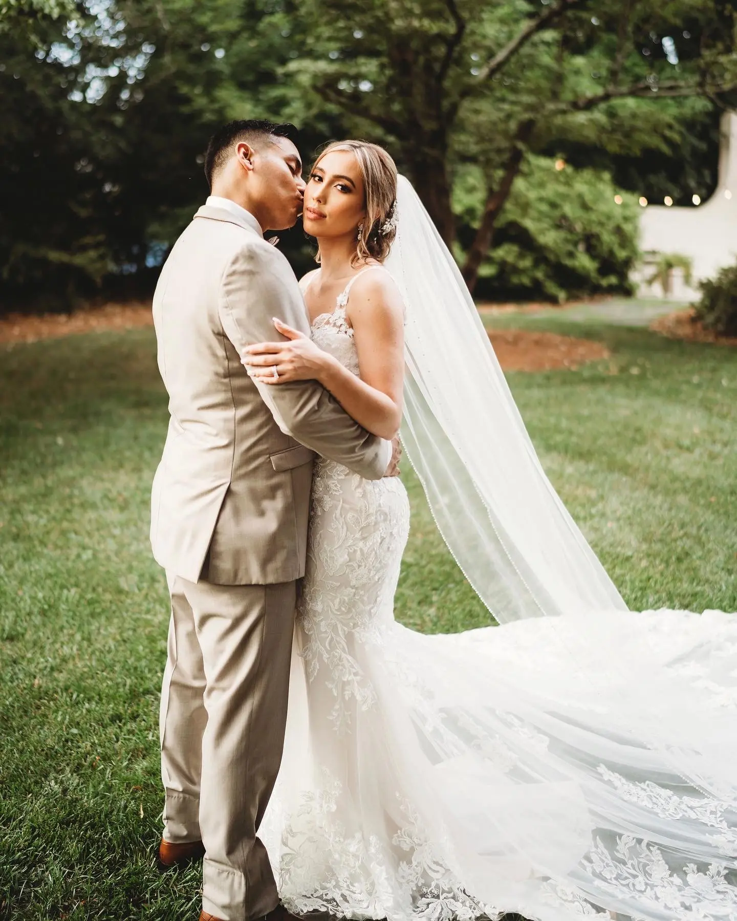 Bride In Lace V-Neck Wedding Dress Called Canberra By Maggie Sottero