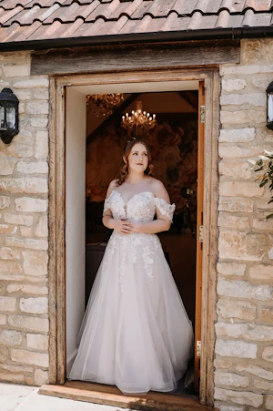 Bride Wearing Cold Shoulder Princess Wedding Dress Stevie By Maggie Sottero