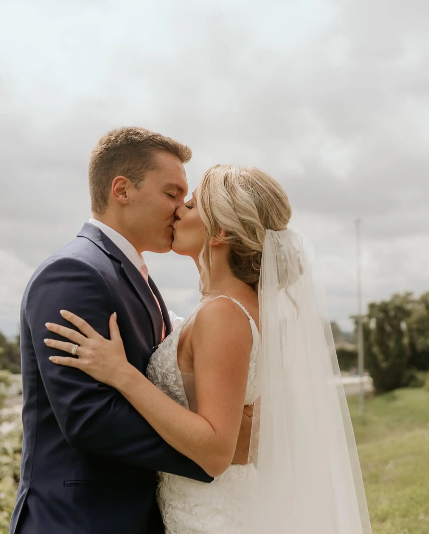 Bride In Sparkle Fit-and-Flare Fontaine By Maggie Sottero With Groom