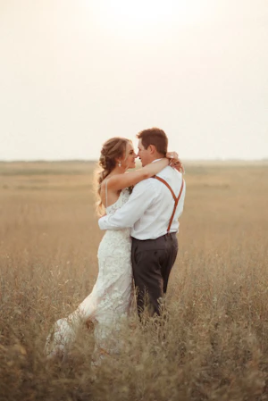Groom With Bride Wearing Romantic Lace Sheath Wedding Dress Tuscany Lynette By Maggie Sottero