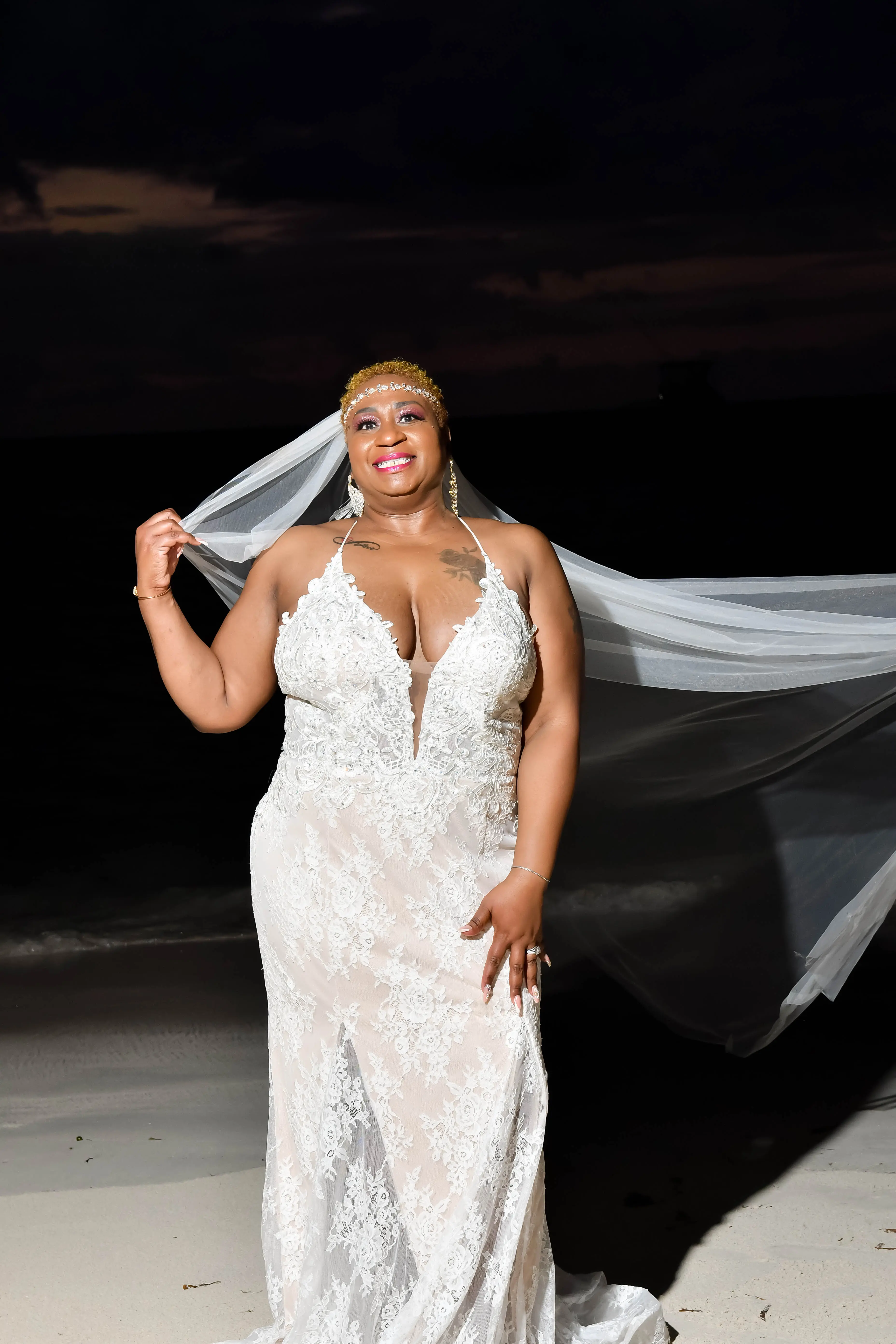 Bride Wearing Sparkly Lace Wedding Dress Called Tuscany Lynette By Maggie Sottero