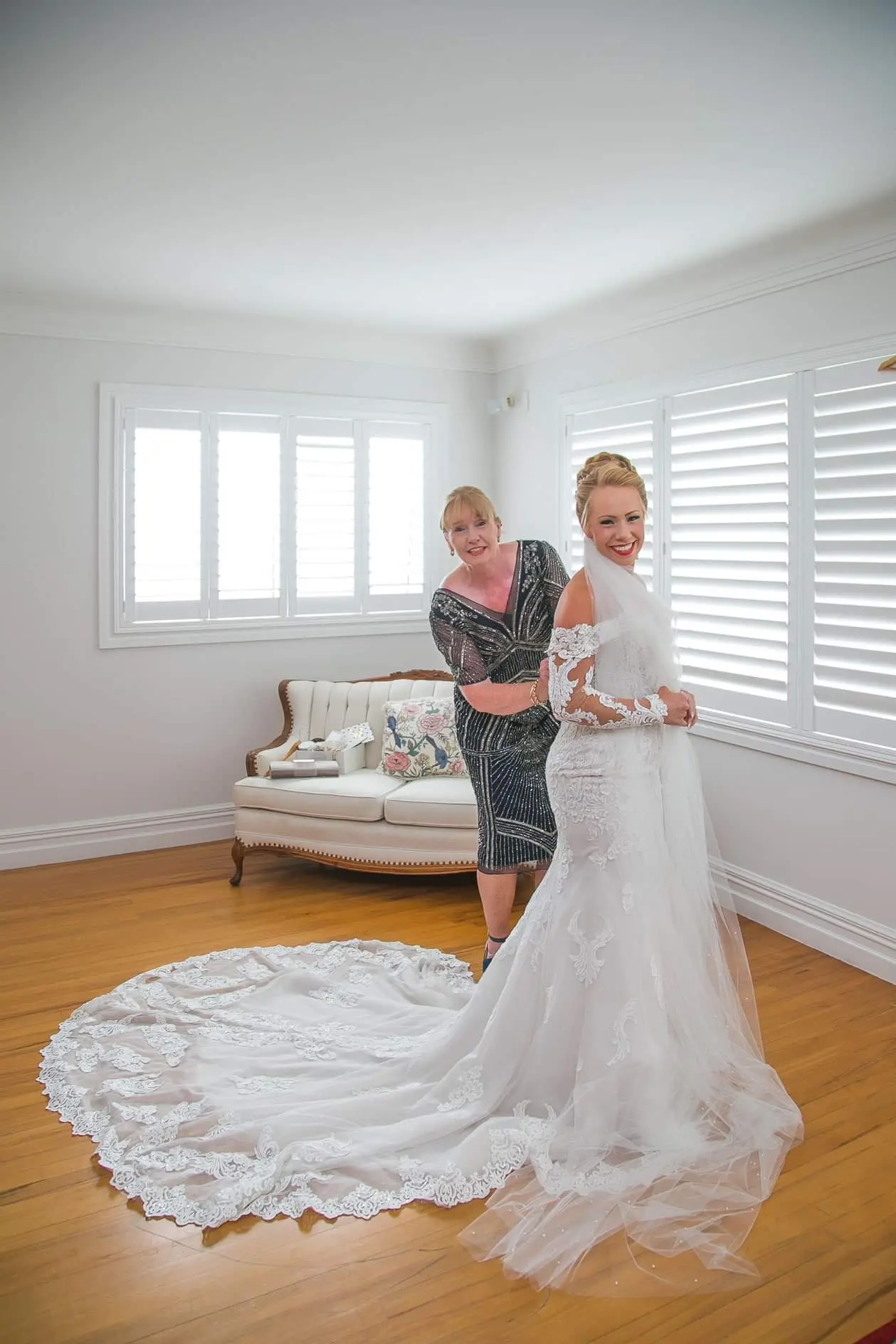 Bride In Lace Off The Shoulder Wedding Dress Called Fiona By Maggie Sottero