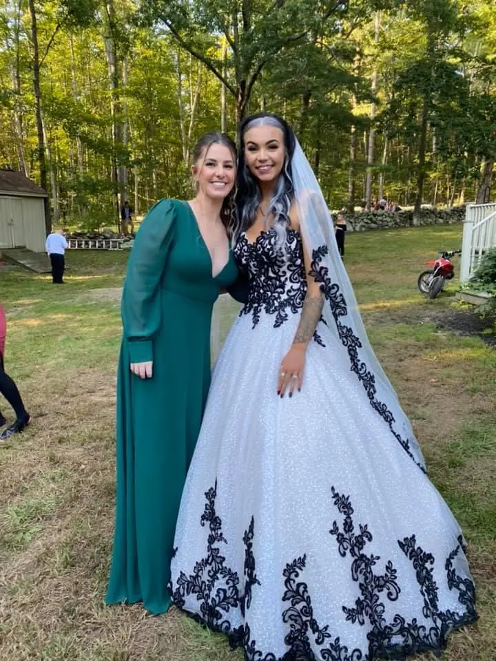 Bride Wearing Ball Gown With Black Lace Tristyn By Maggie Sottero