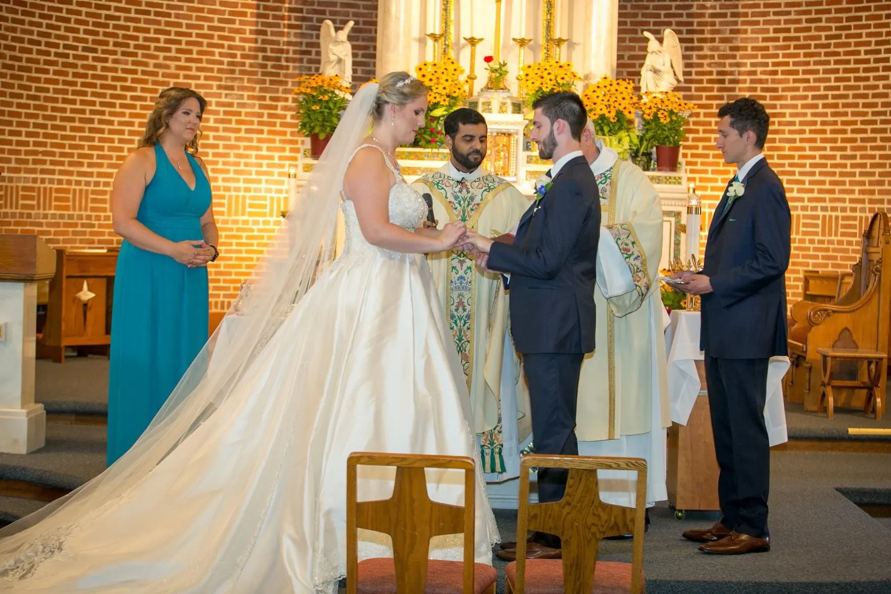 Groom With Bride Wearing Elegant Satin Ball Gown Kimora By Sottero And Midgley