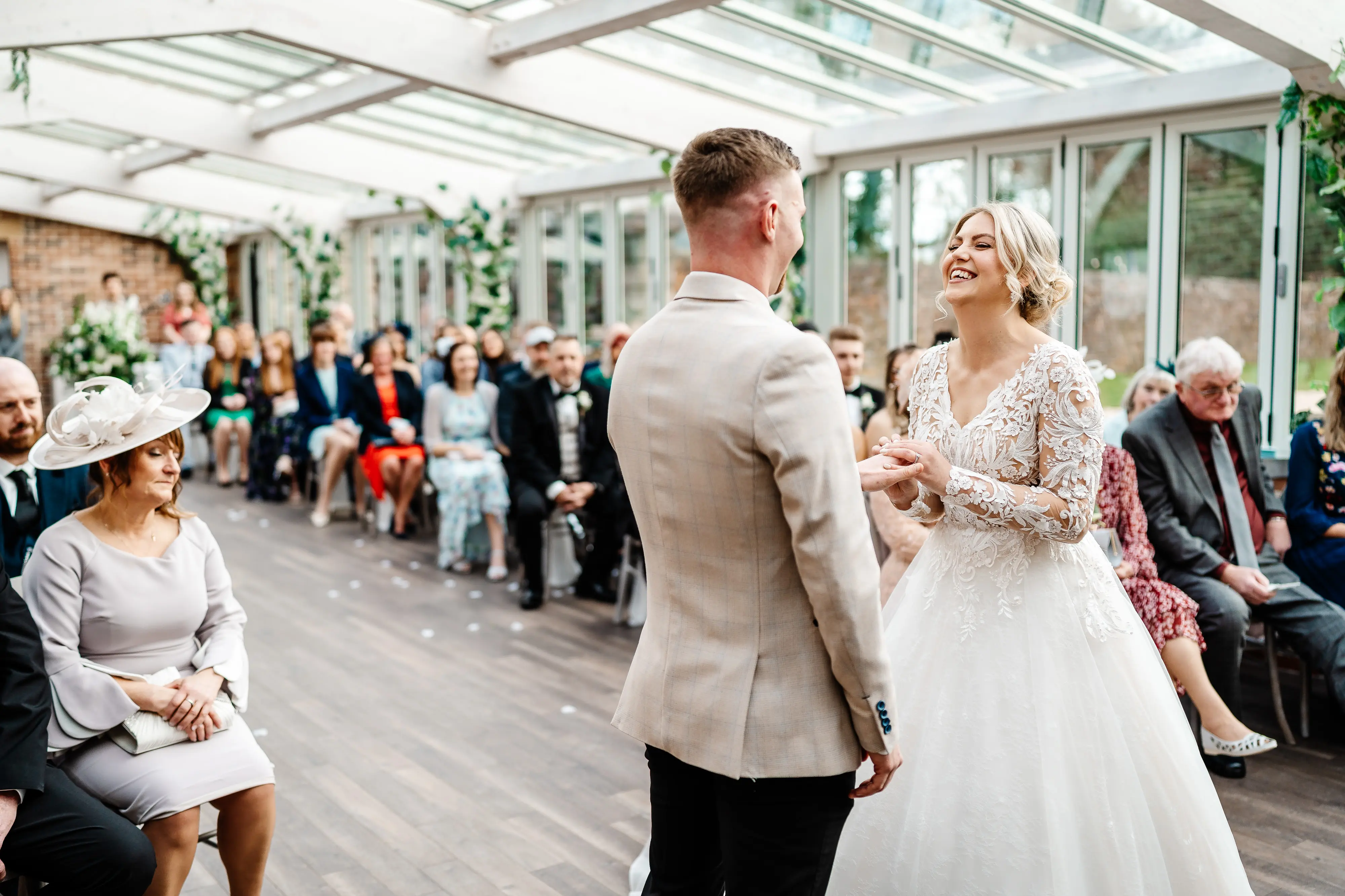 Brides In Illusion Sleeves V-Neckline Zander Sottero Midgley With Guests