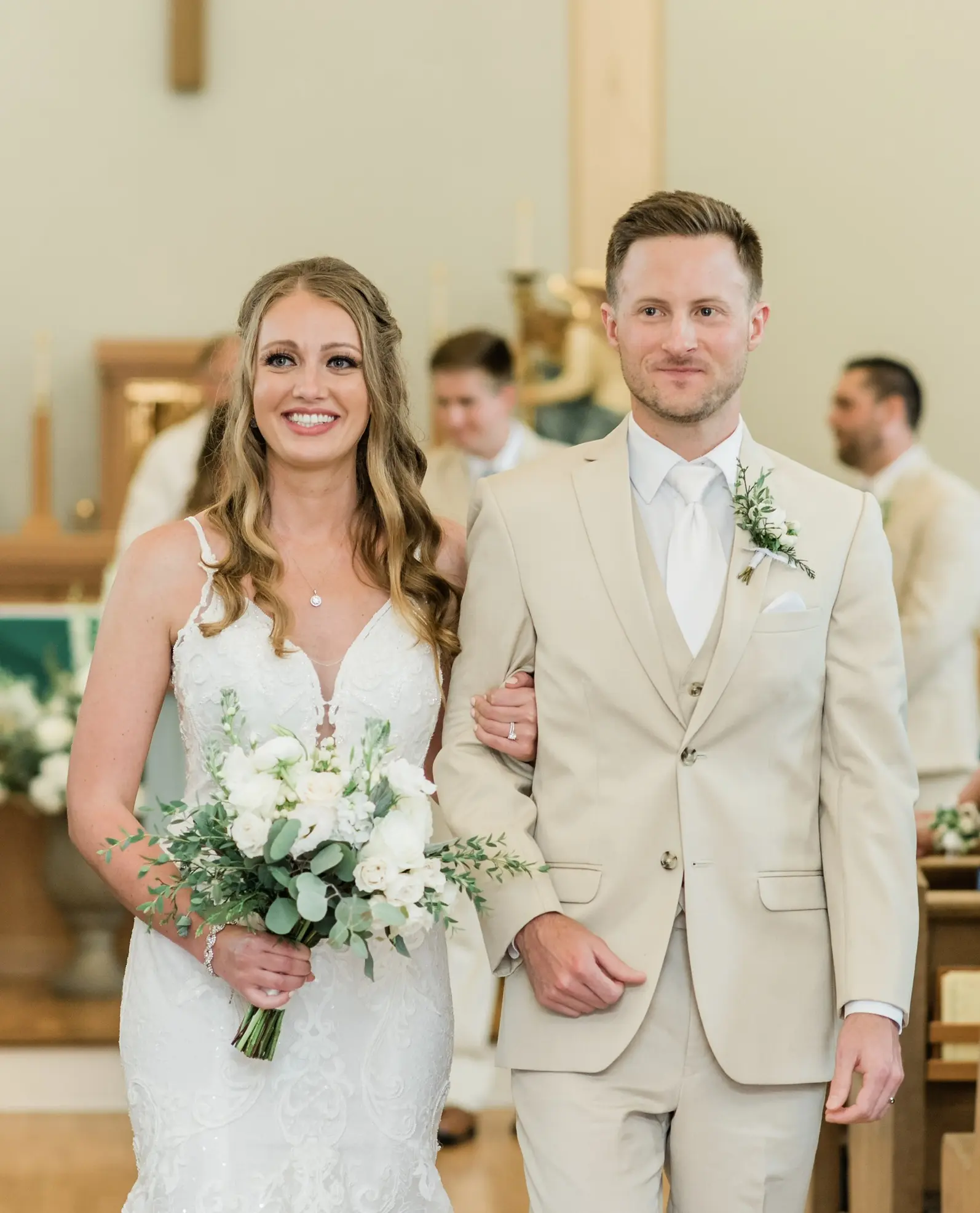 Groom With Bride Wearing Lace Mermaid Wedding Dress Esther By Maggie Sottero