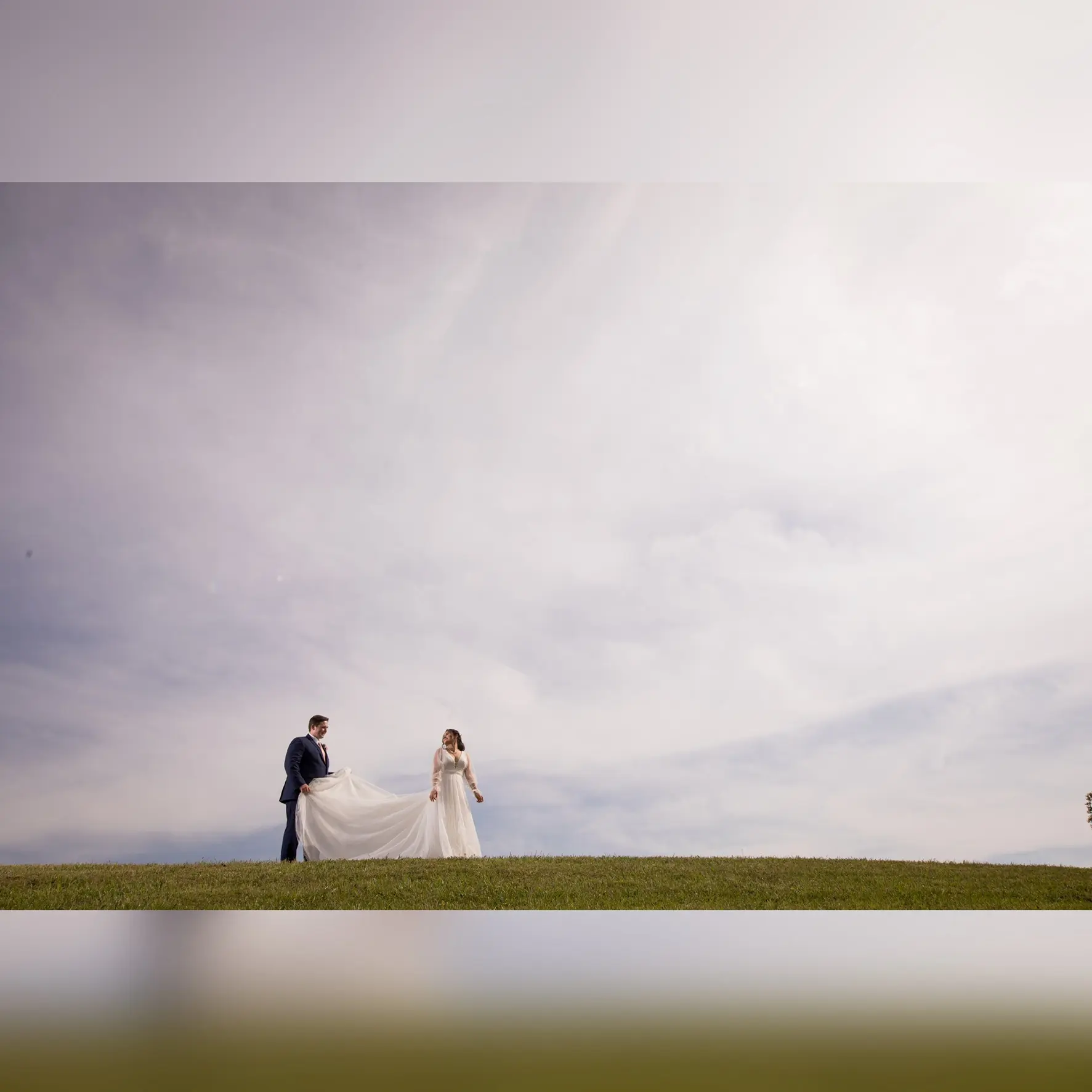 Groom With Bride Wearing A-Line Vintage Wedding Dress Joanne By Rebecca Ingram