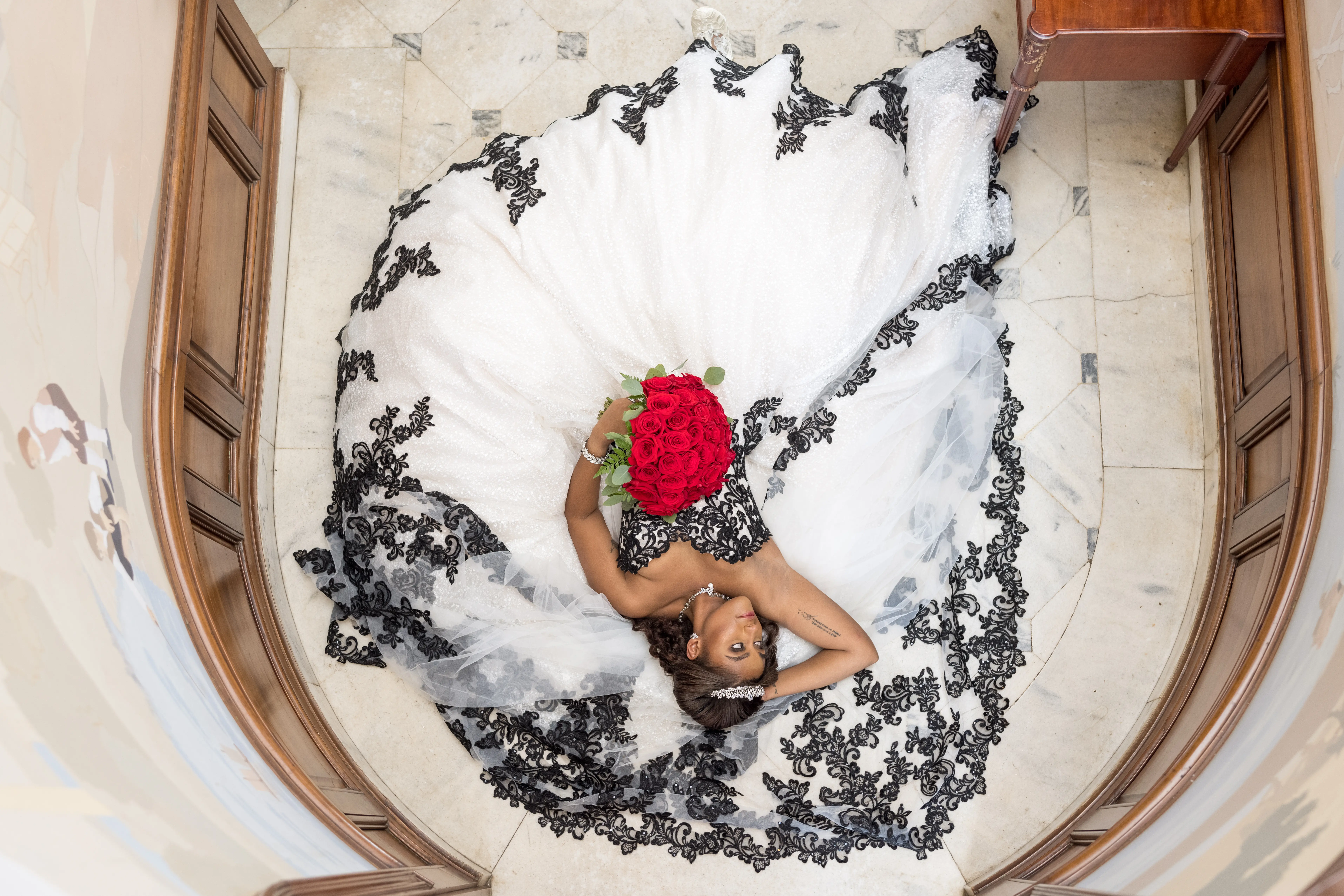 Bride Wearing Ball Gown With Black Lace Tristyn By Maggie Sottero